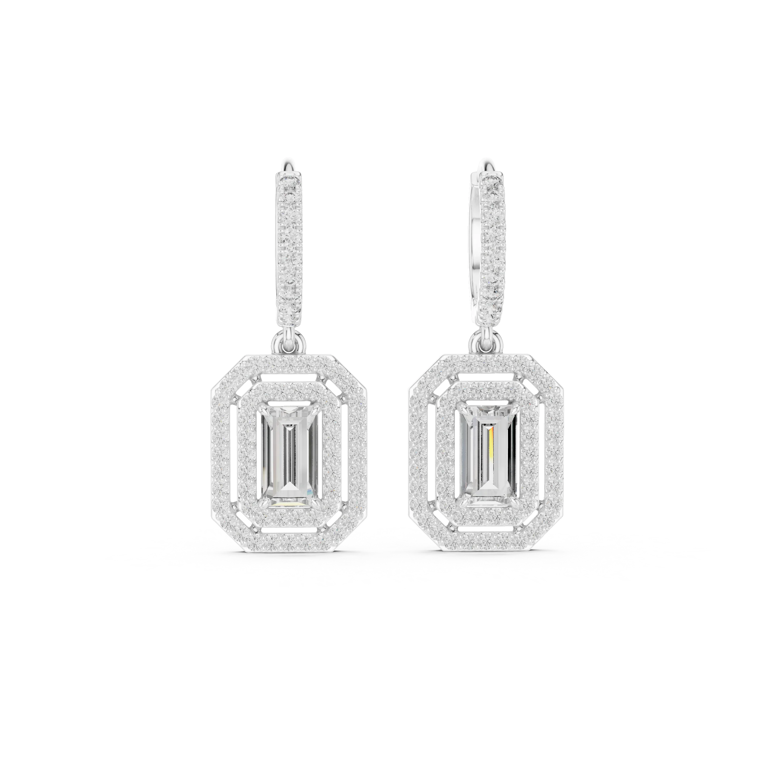 Imperial Emerald Halo Diamond Drop Earrings