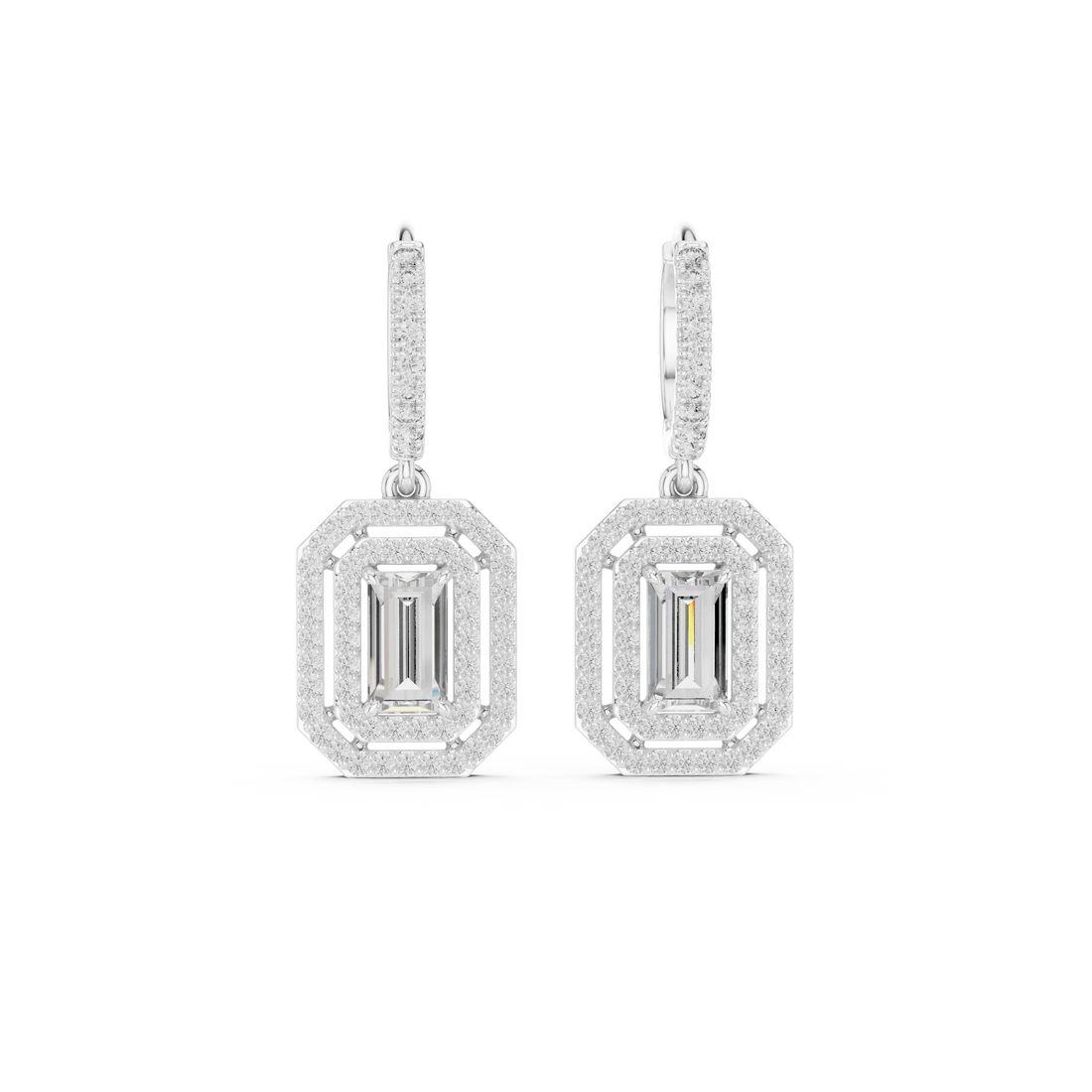 Imperial Emerald Halo Diamond Drop Earrings