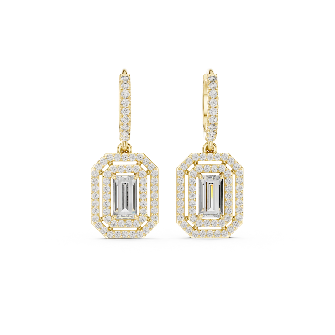 Imperial Emerald Halo Diamond Drop Earrings