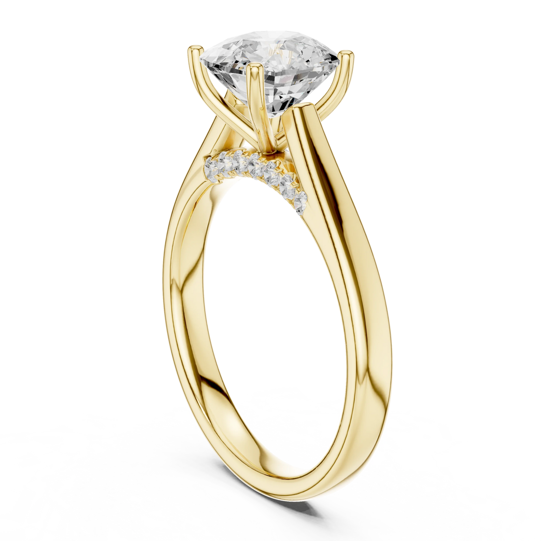 Cushion Cut Diamond Cathedral Pave Engagement Ring