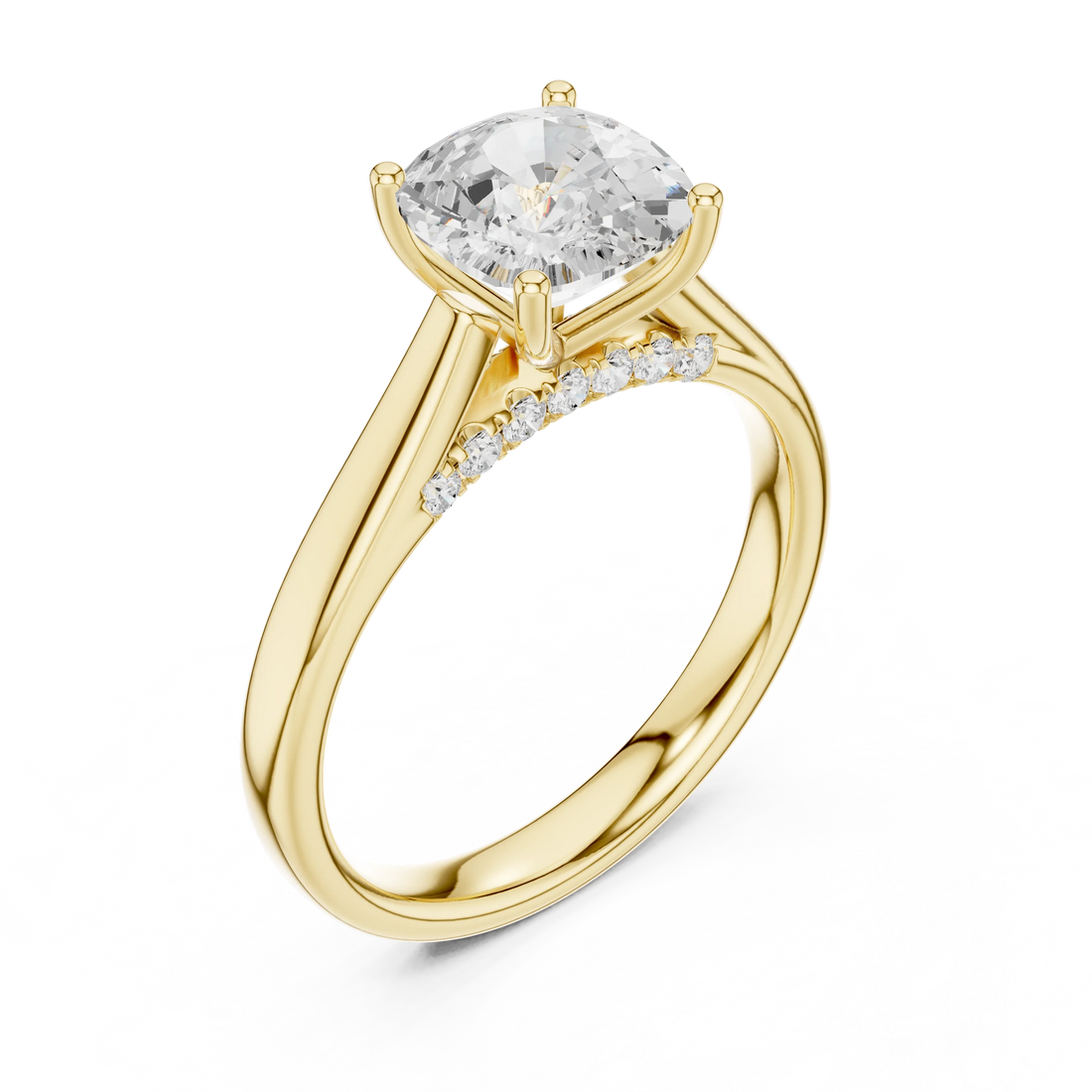 Cushion Cut Diamond Cathedral Pave Engagement Ring