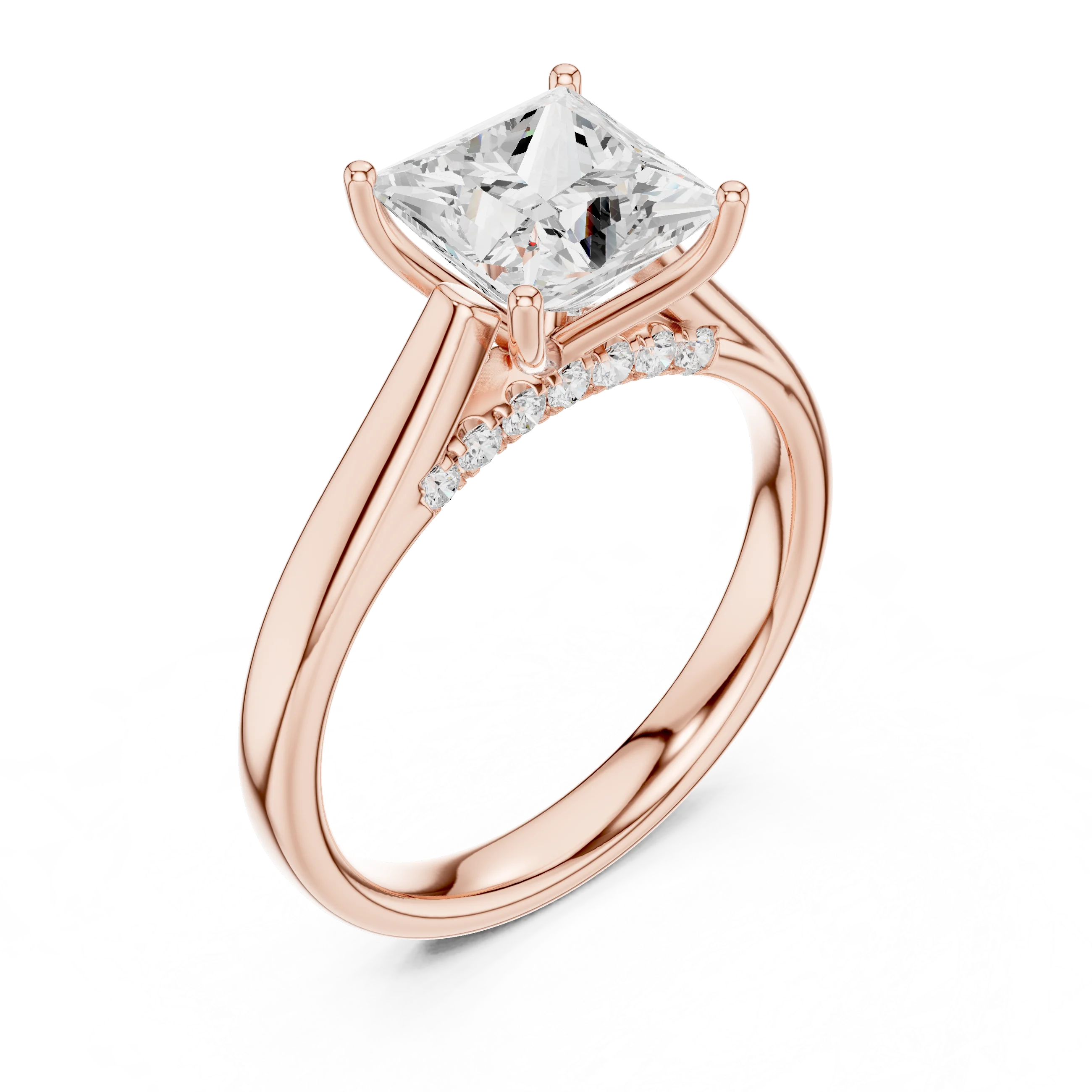 Princess Cut Diamond Cathedral Pave Engagement Ring