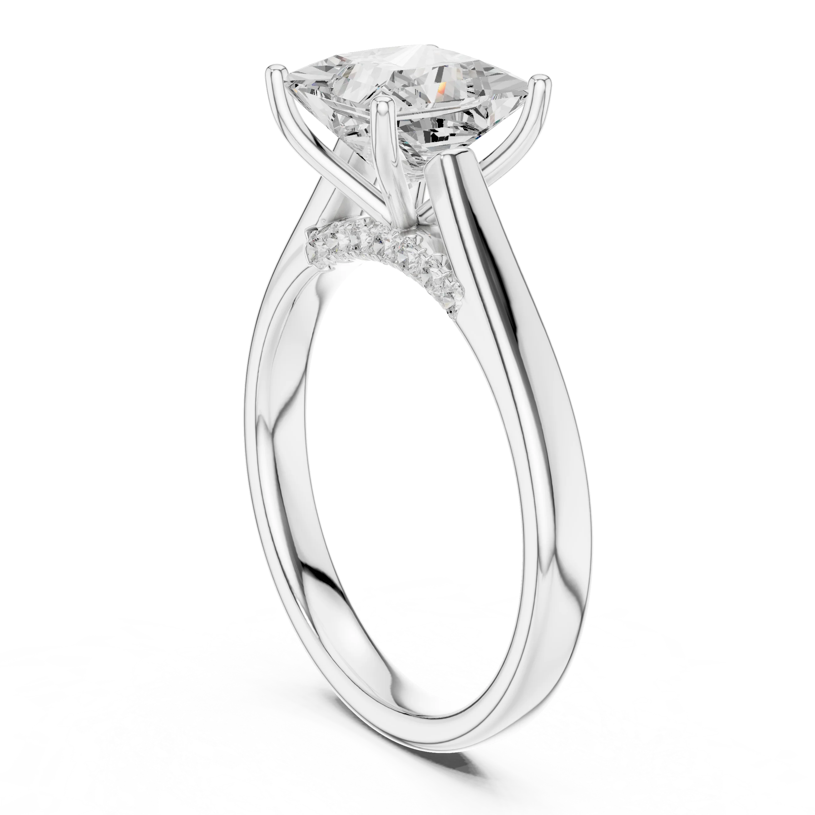 Princess Cut Diamond Cathedral Pave Engagement Ring