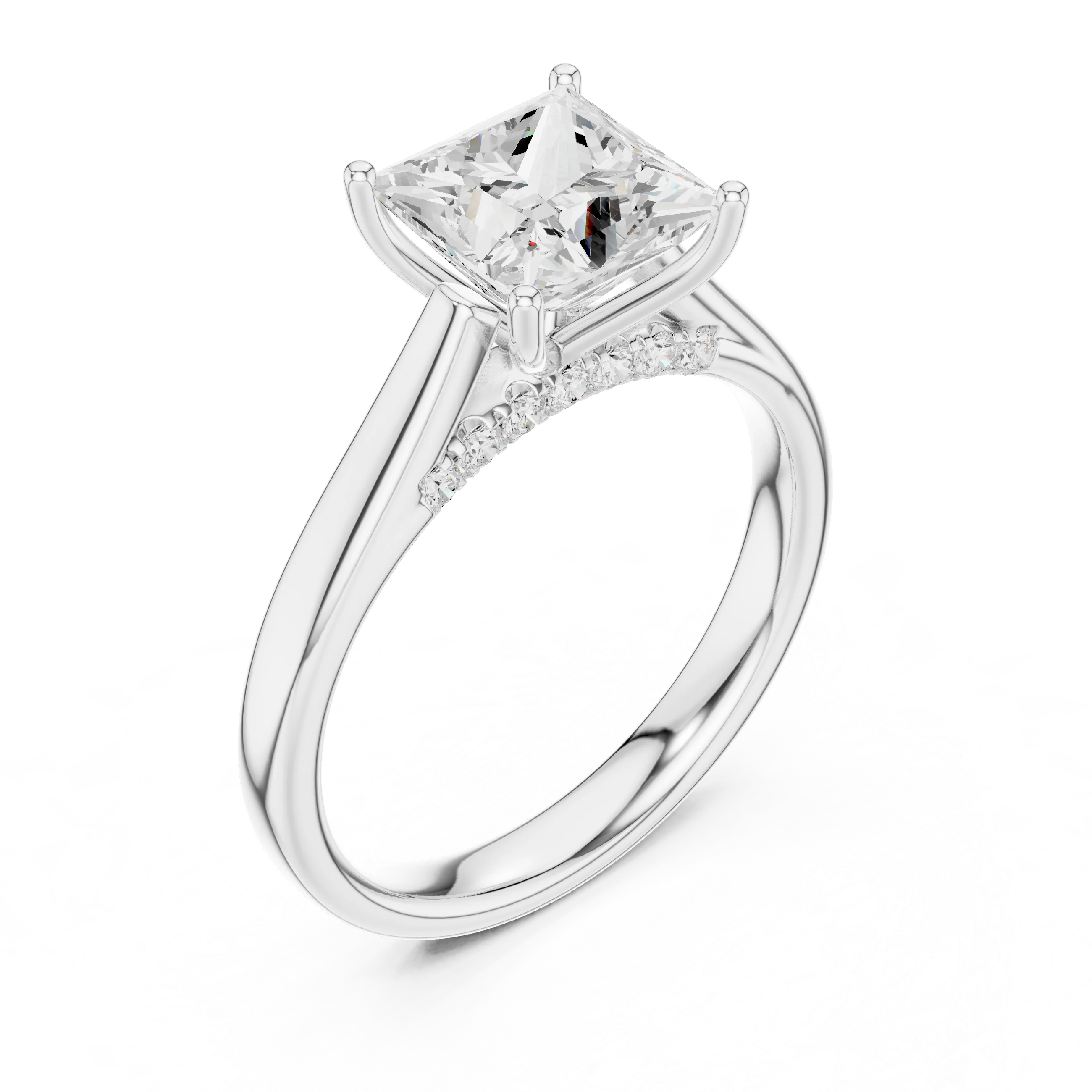 Princess Cut Diamond Cathedral Pave Engagement Ring