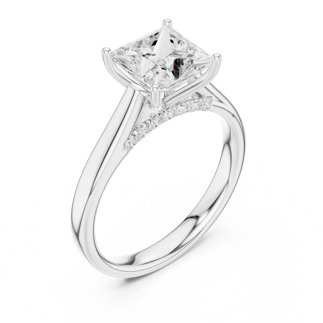 Princess Cut Diamond Cathedral Pave Engagement Ring