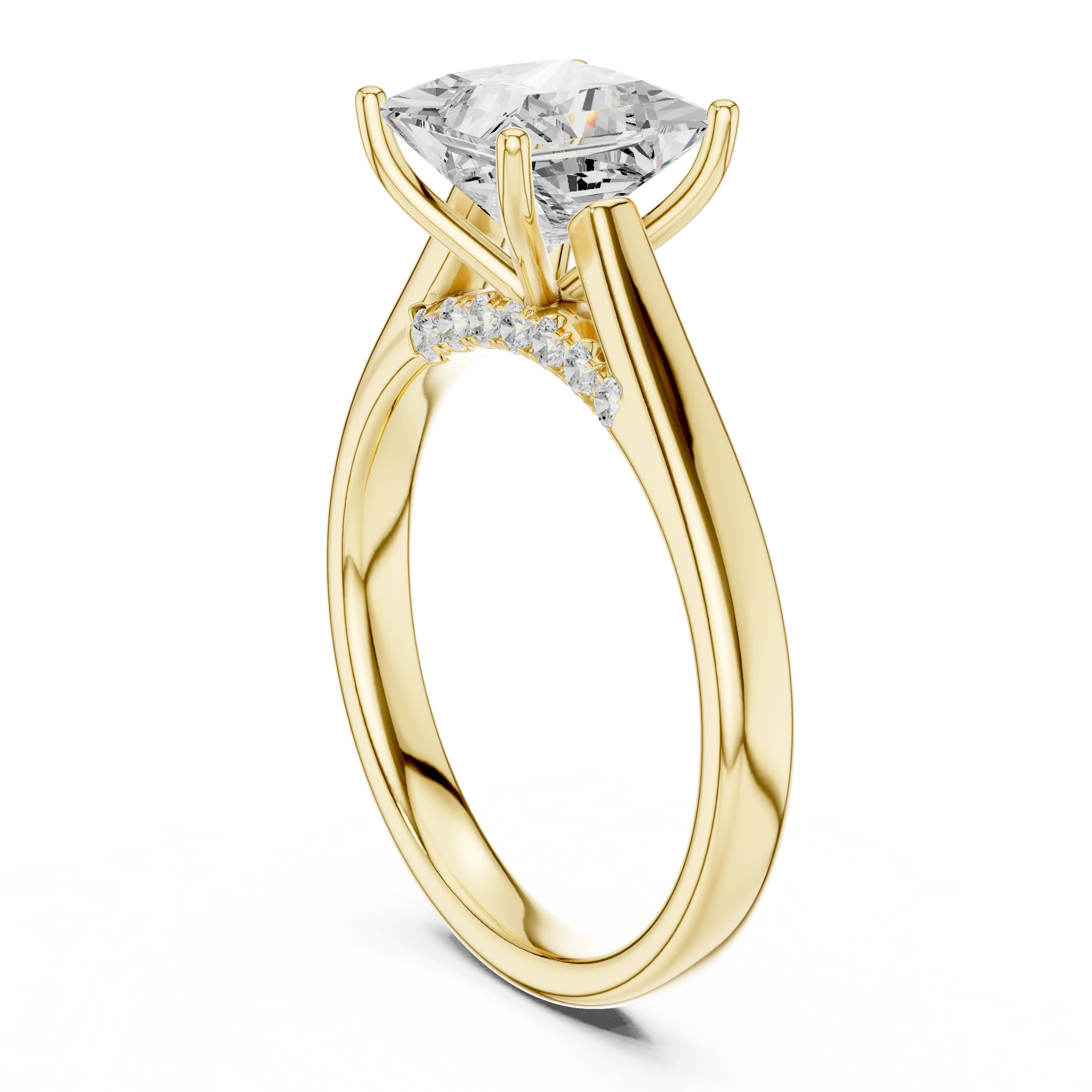 Princess Cut Diamond Cathedral Pave Engagement Ring