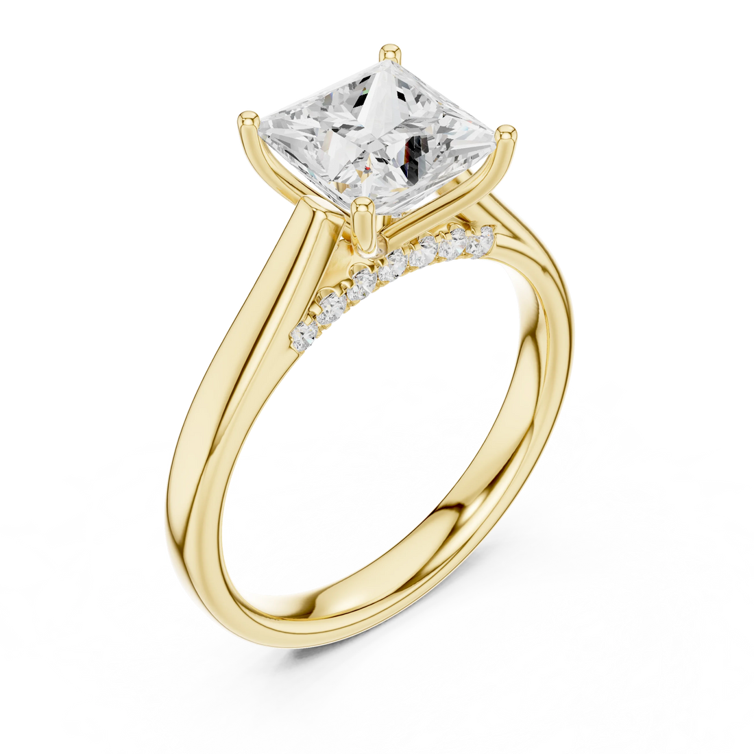 Princess Cut Diamond Cathedral Pave Engagement Ring