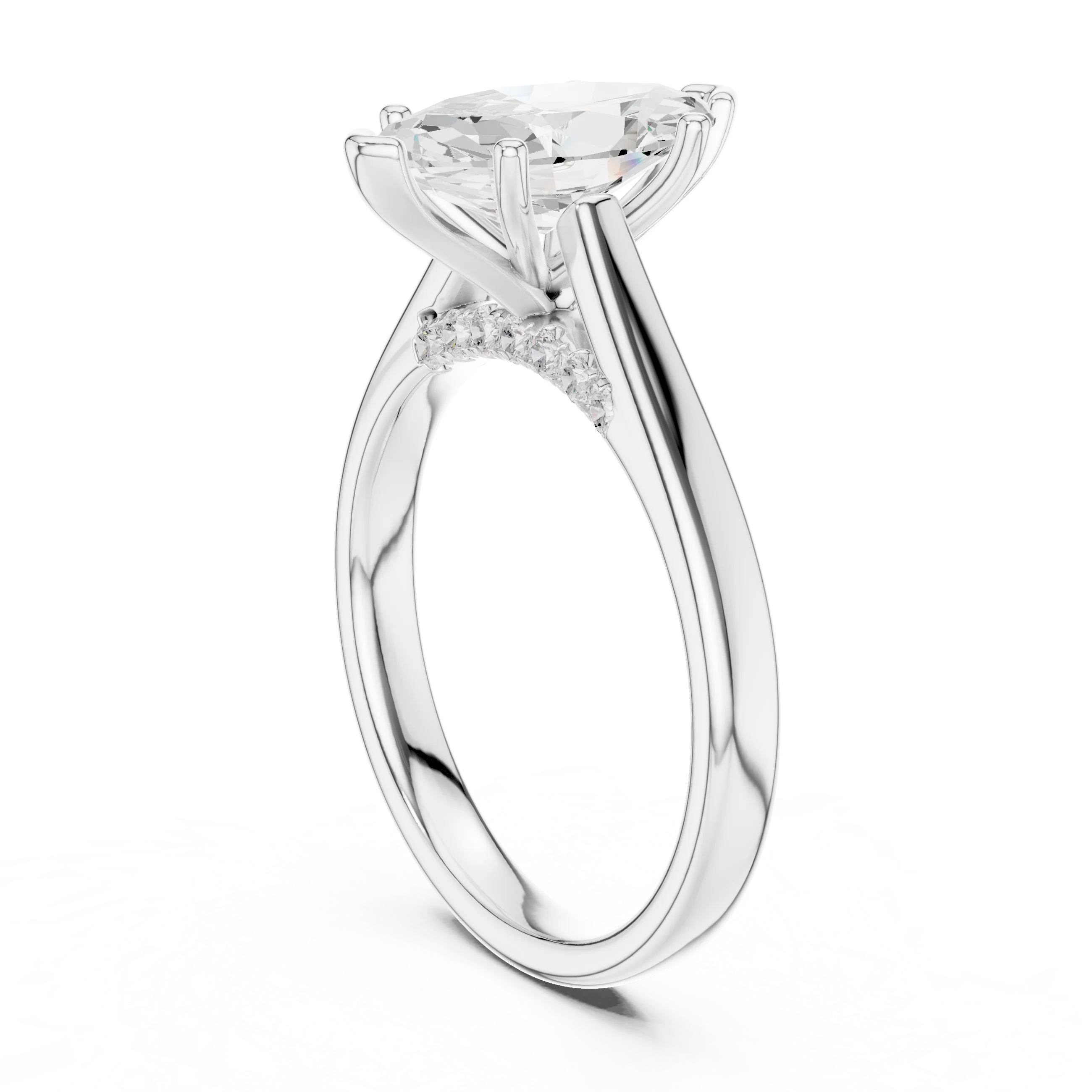Marquise Cut Diamond Cathedral Pave Engagement Ring