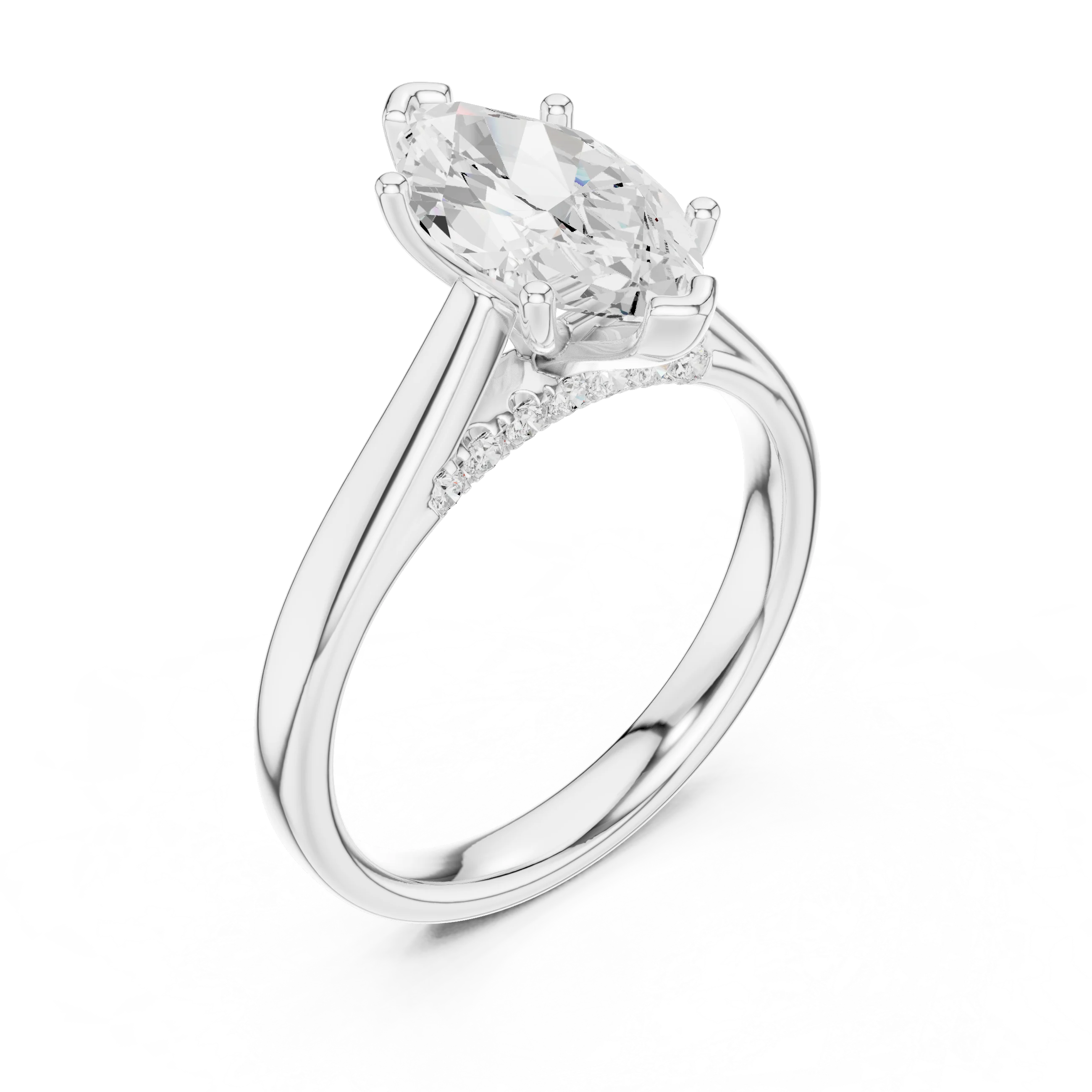 Marquise Cut Diamond Cathedral Pave Engagement Ring