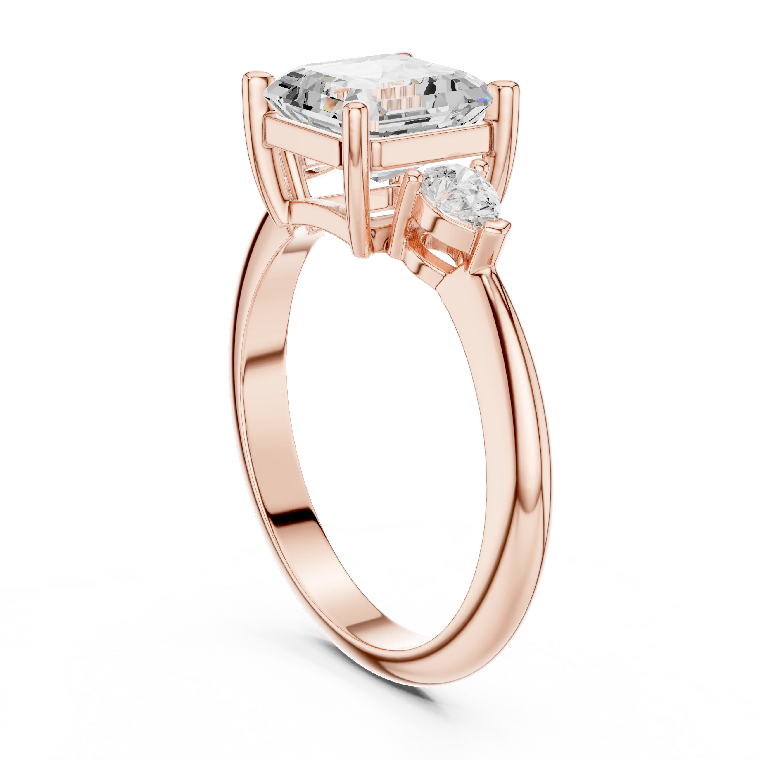 Asscher Diamond Solitaire Engagement Ring with Hidden Side Accent