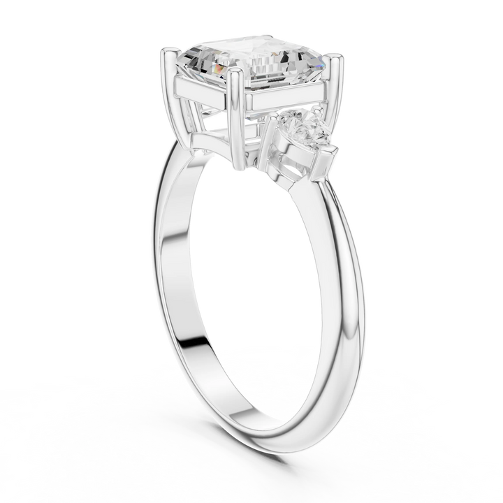 Asscher Diamond Solitaire Engagement Ring with Hidden Side Accent