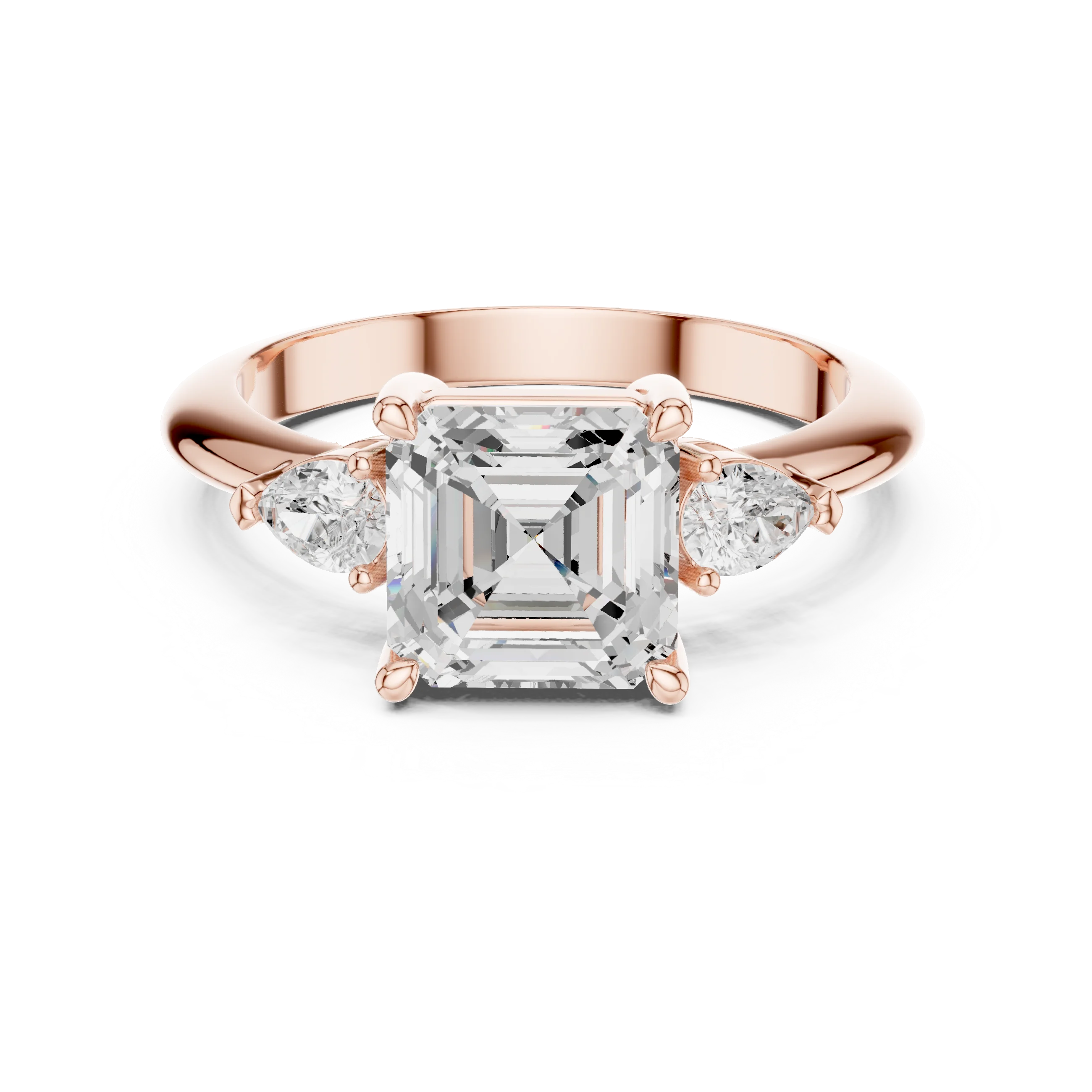 Asscher Diamond Solitaire Engagement Ring with Hidden Side Accent