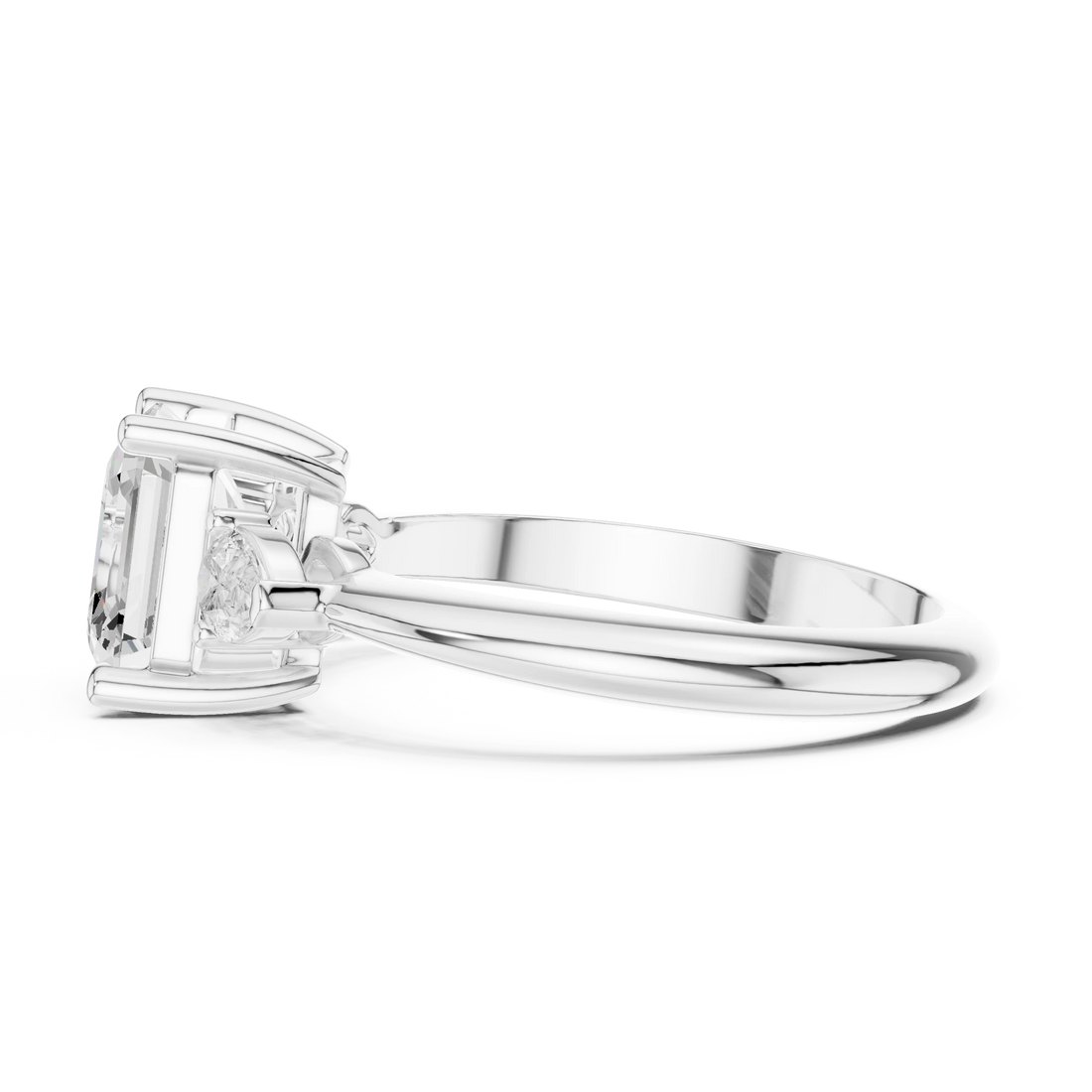 Asscher Diamond Solitaire Engagement Ring with Hidden Side Accent