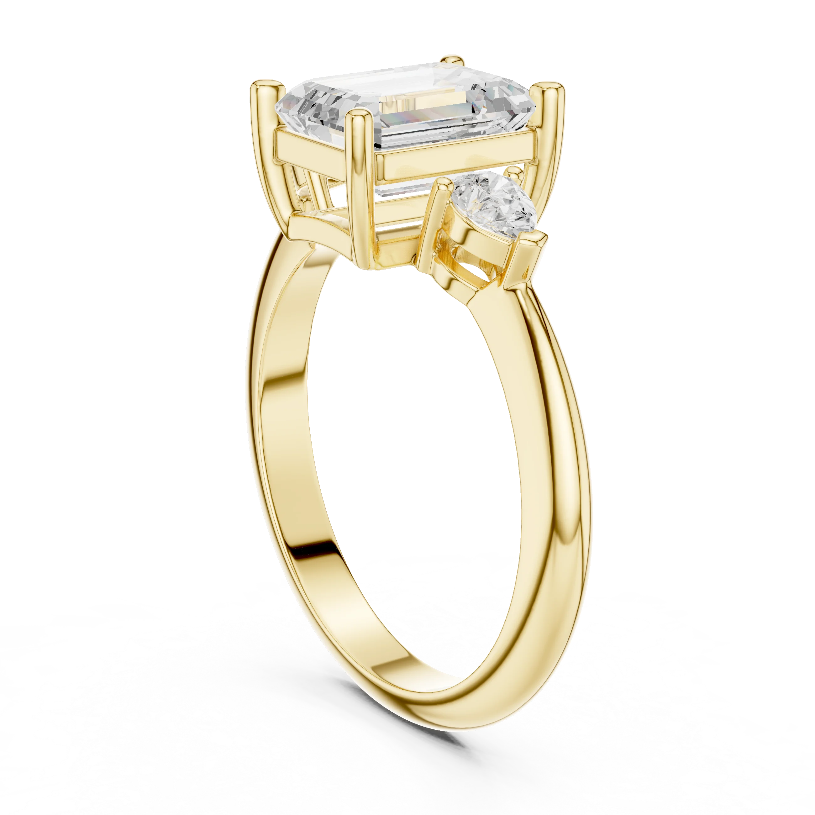 Emerald Diamond Solitaire Engagement Ring with Hidden Side Accent