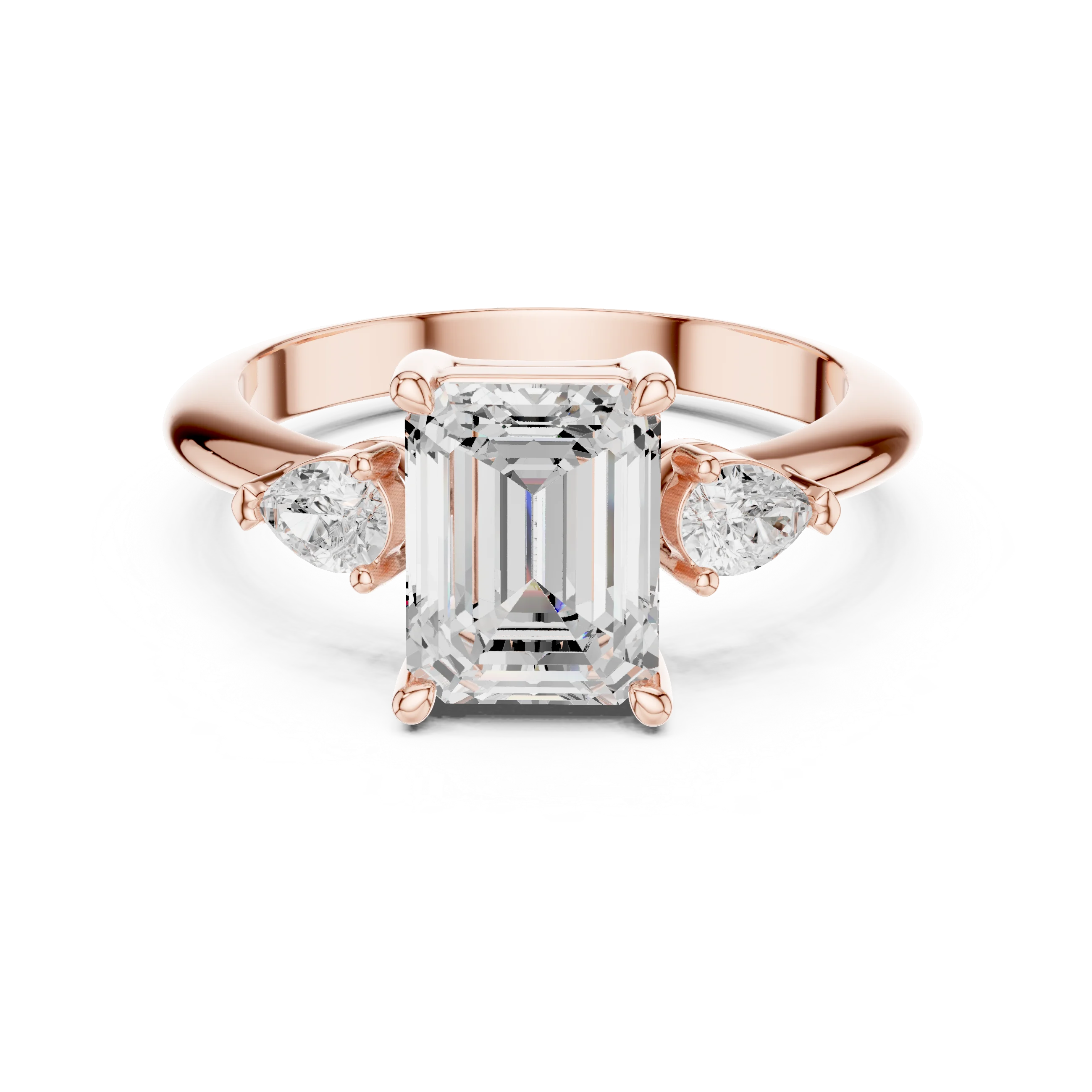 Emerald Diamond Solitaire Engagement Ring with Hidden Side Accent