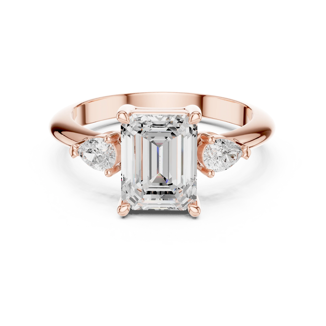 Emerald Diamond Solitaire Engagement Ring with Hidden Side Accent
