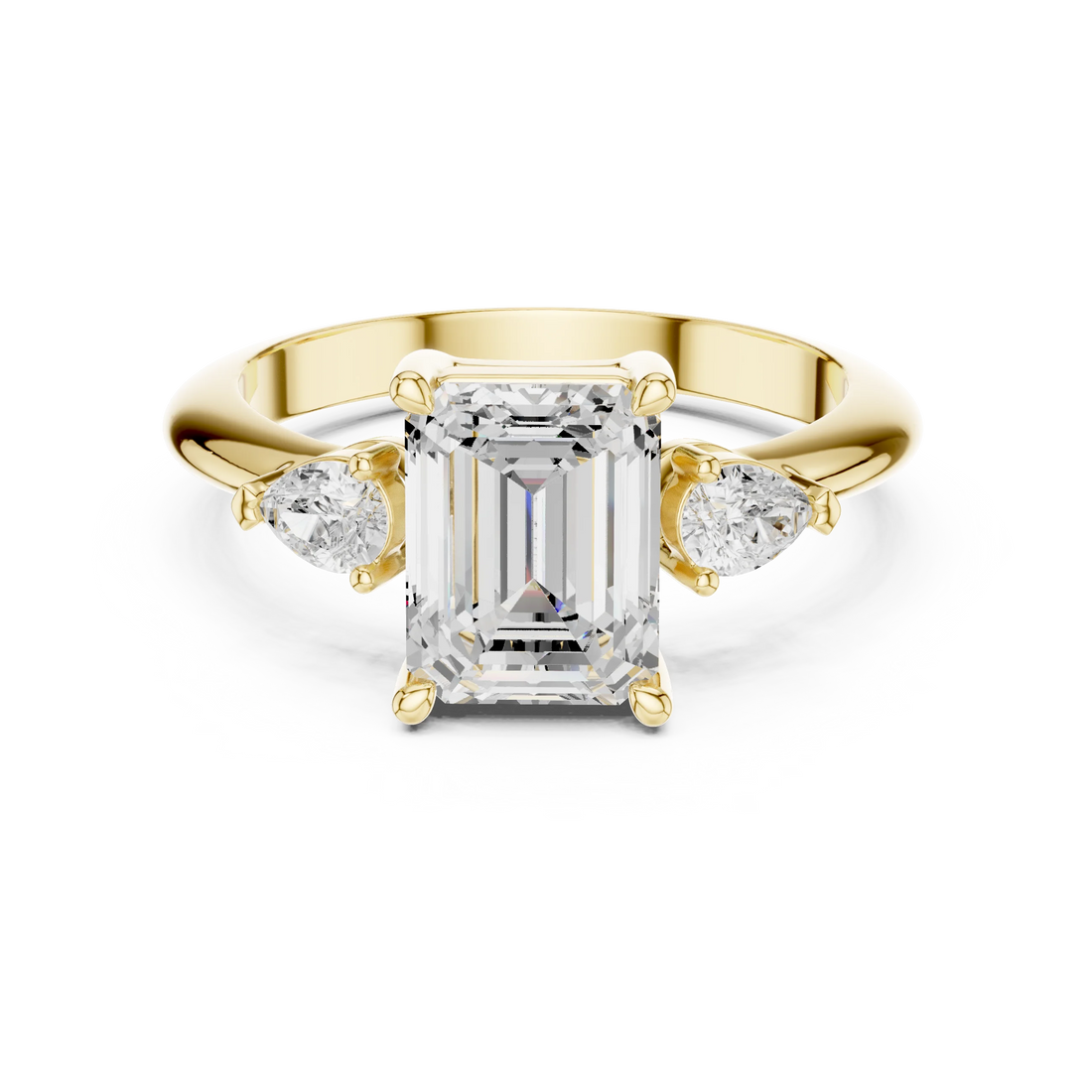 Emerald Diamond Solitaire Engagement Ring with Hidden Side Accent