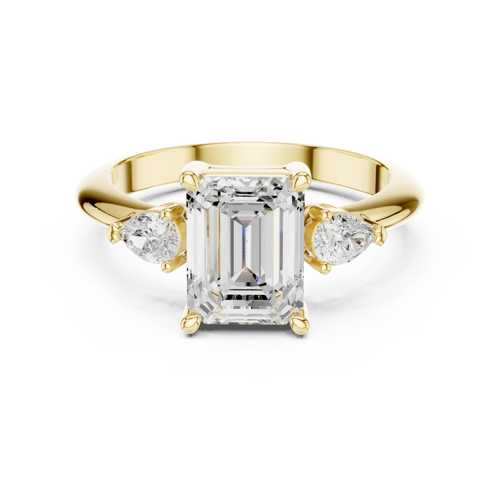 Emerald Diamond Solitaire Engagement Ring with Hidden Side Accent