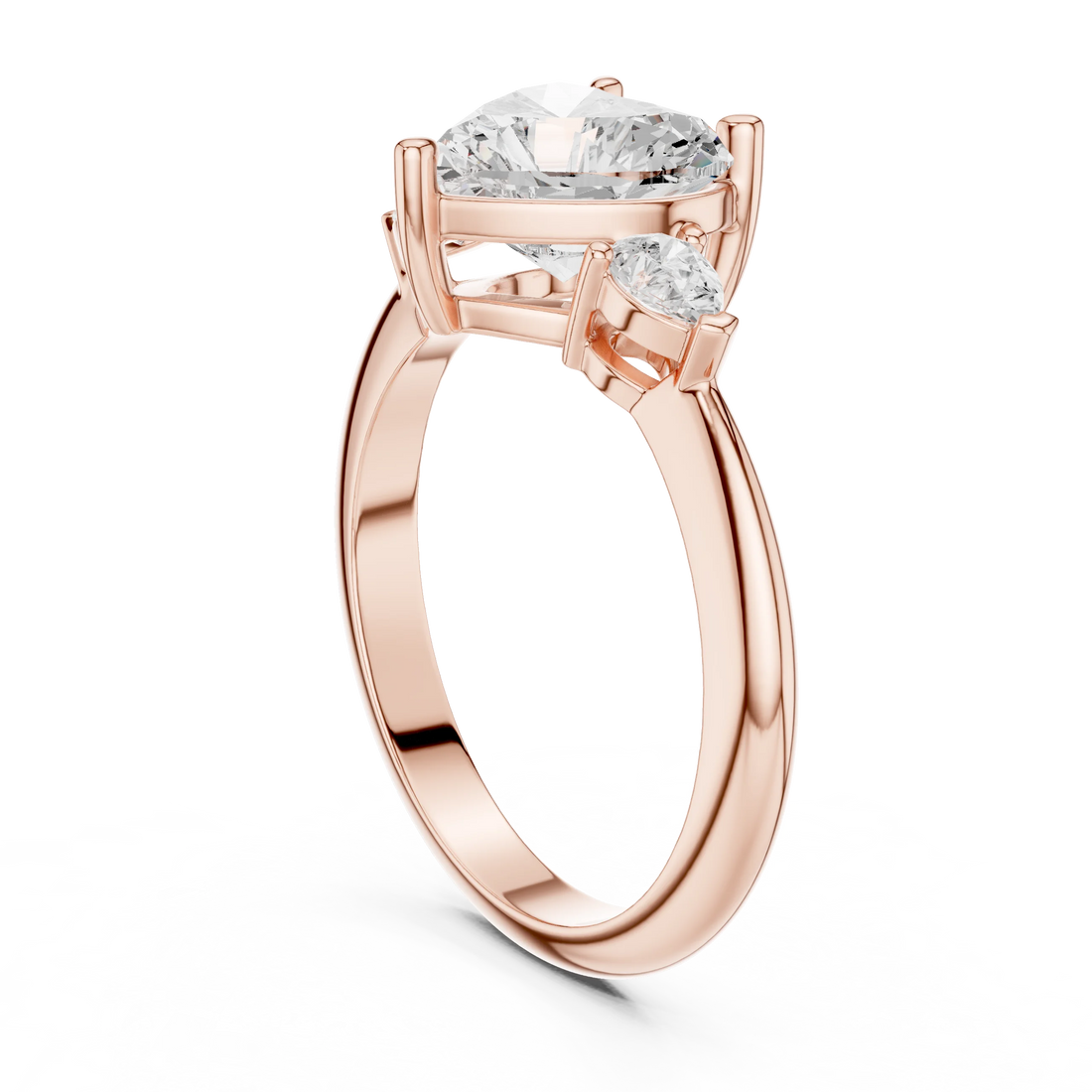 Heart Diamond Solitaire Engagement Ring with Hidden Side Accent