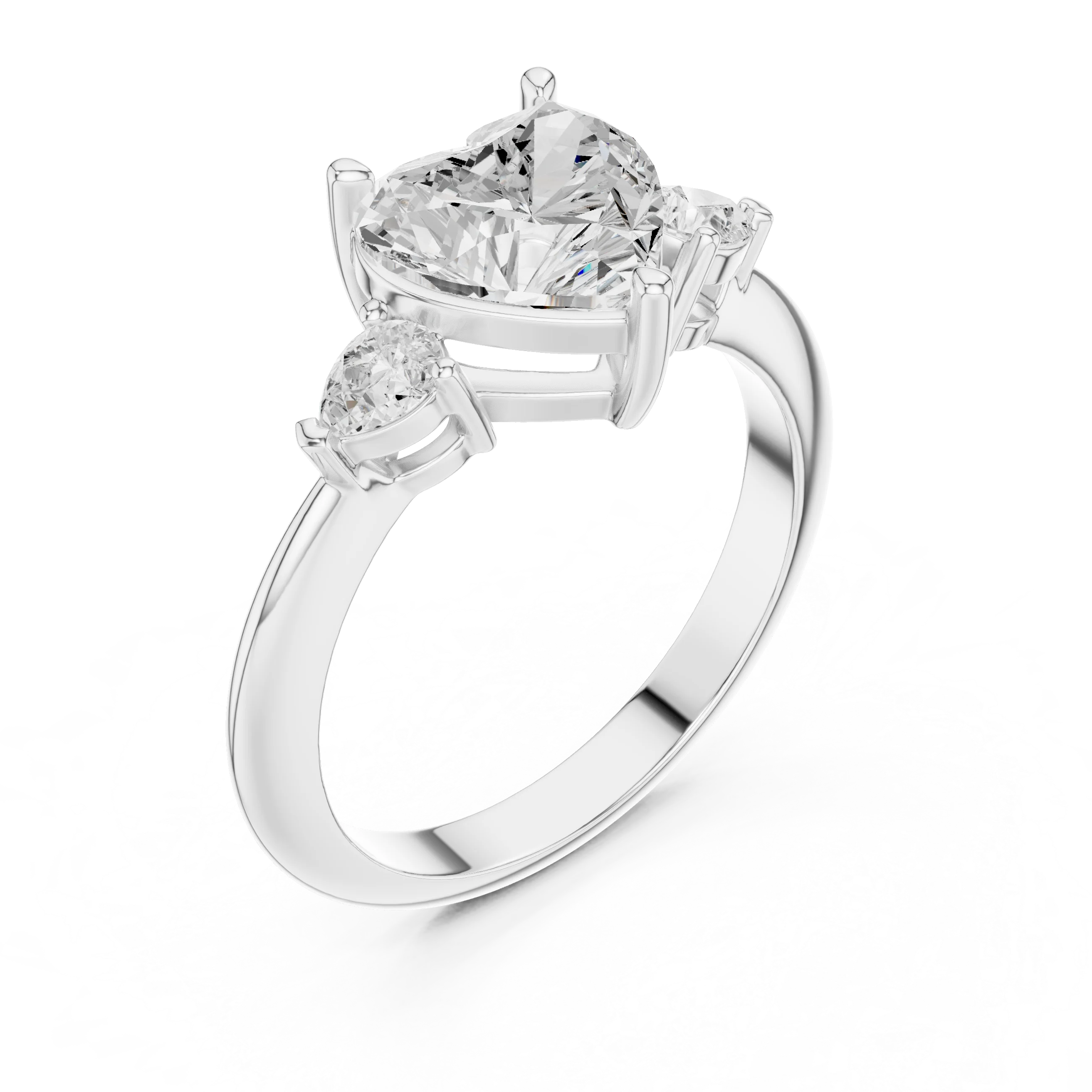 Heart Diamond Solitaire Engagement Ring with Hidden Side Accent