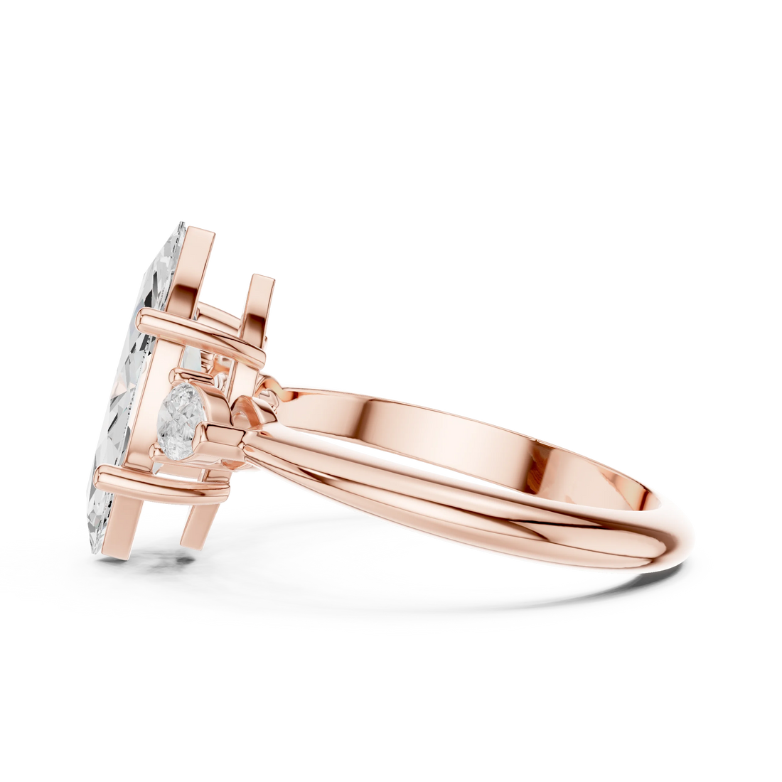 Marquise Diamond Solitaire Engagement Ring with Hidden Side Accent
