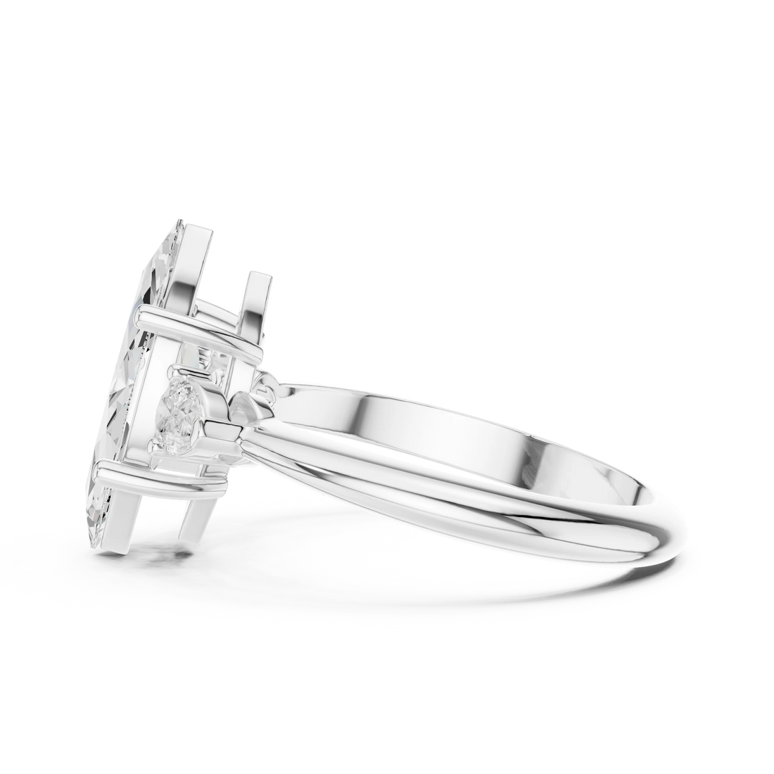 Marquise Diamond Solitaire Engagement Ring with Hidden Side Accent