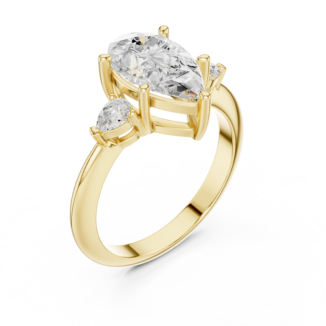 Pear Diamond Solitaire Engagement Ring with Hidden Side Accent