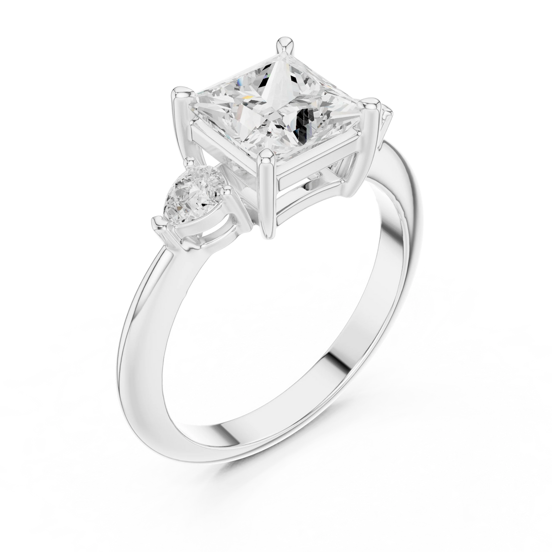 Princess Diamond Solitaire Engagement Ring with Hidden Side Accent