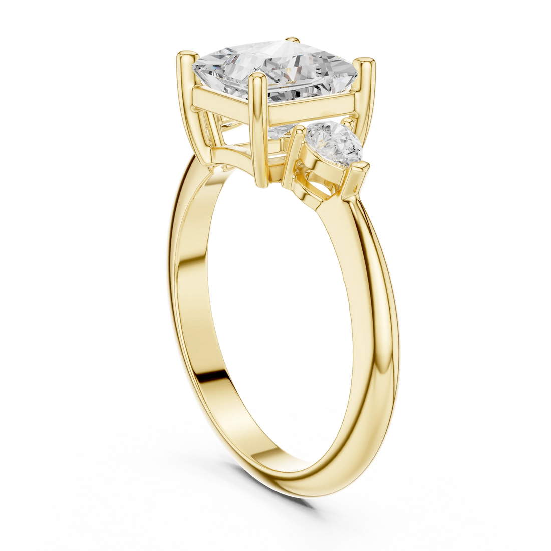 Princess Diamond Solitaire Engagement Ring with Hidden Side Accent