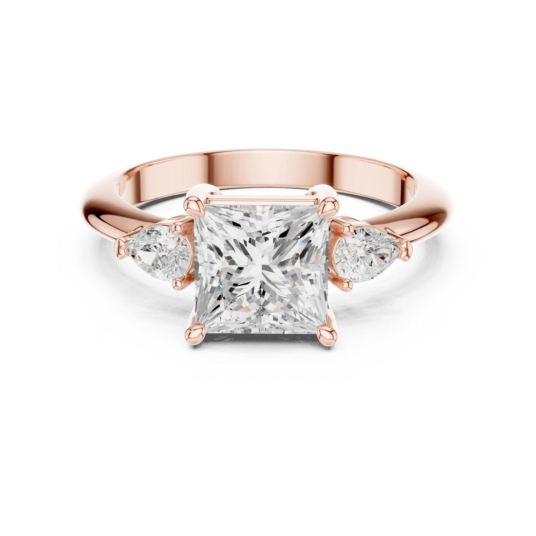 Princess Diamond Solitaire Engagement Ring with Hidden Side Accent