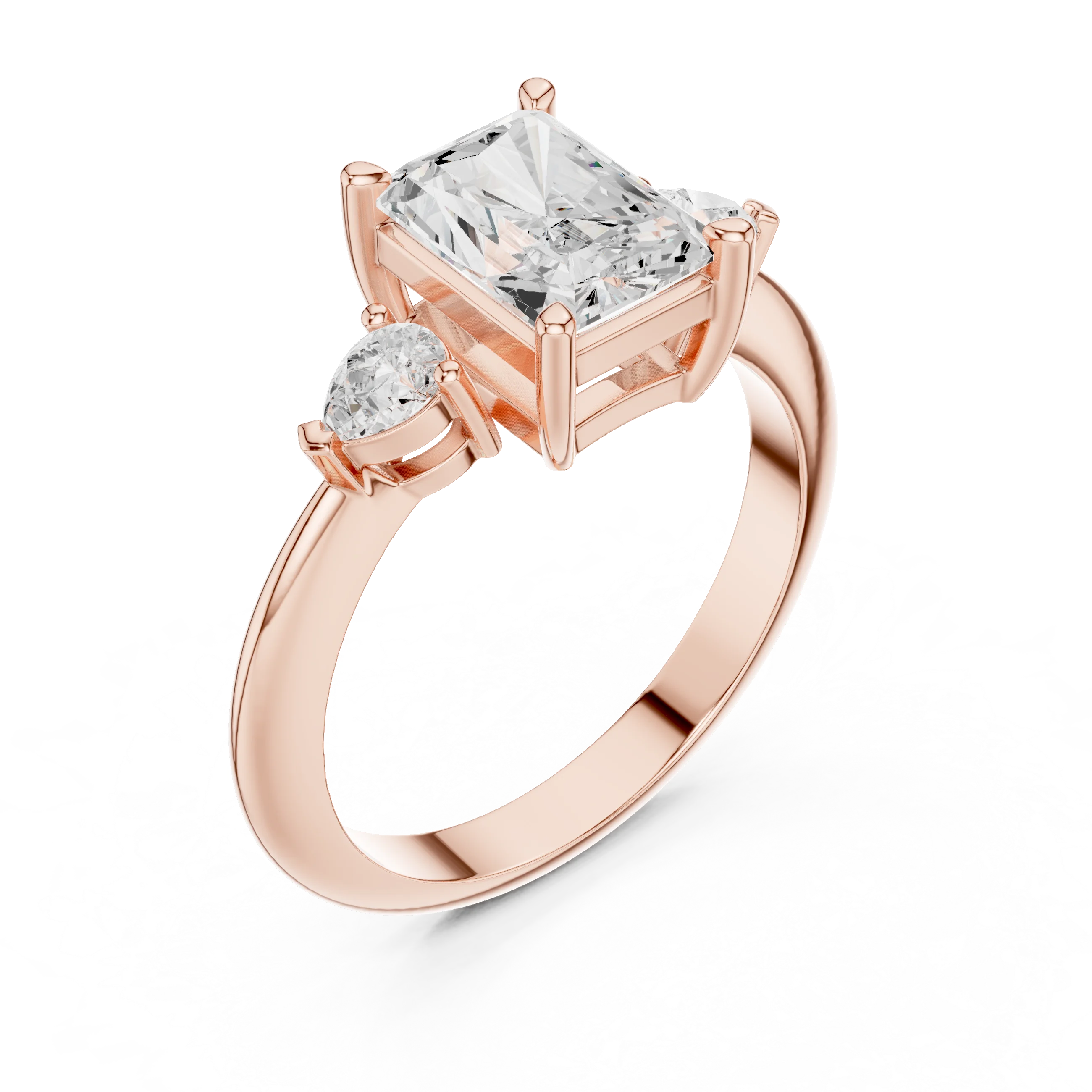 Radiant Diamond Solitaire Engagement Ring with Hidden Side Accent