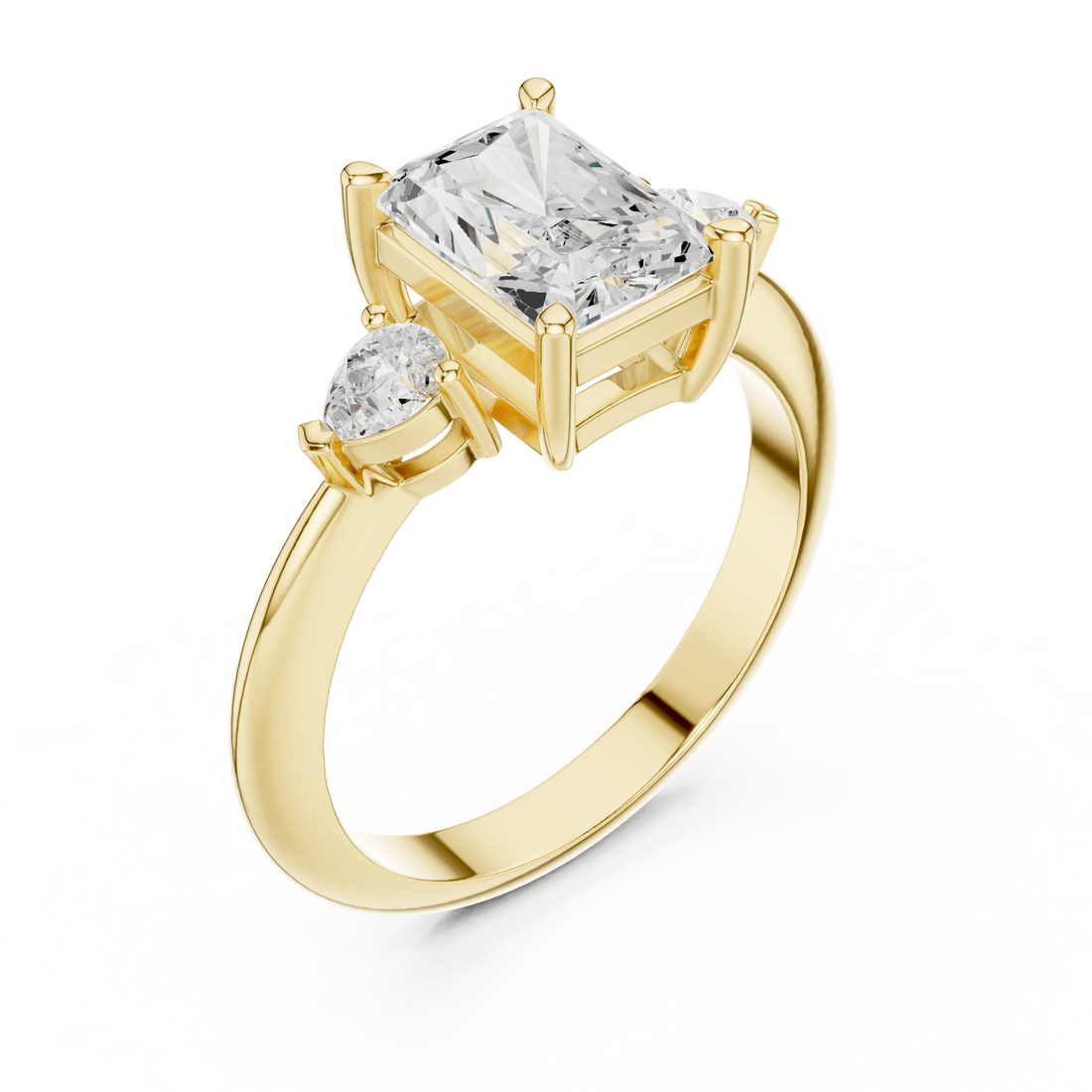 Radiant Diamond Solitaire Engagement Ring with Hidden Side Accent