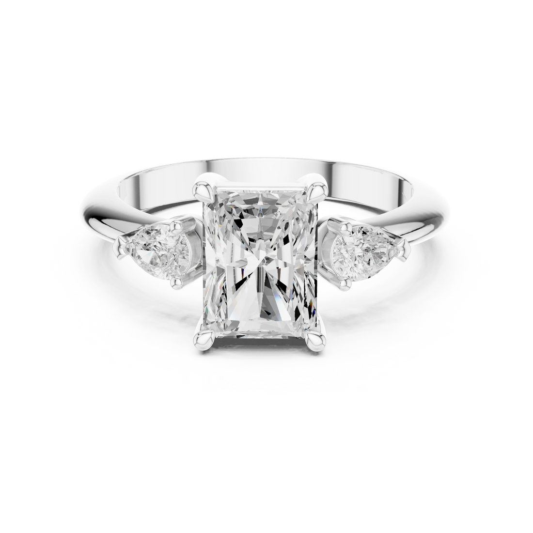 Radiant Diamond Solitaire Engagement Ring with Hidden Side Accent
