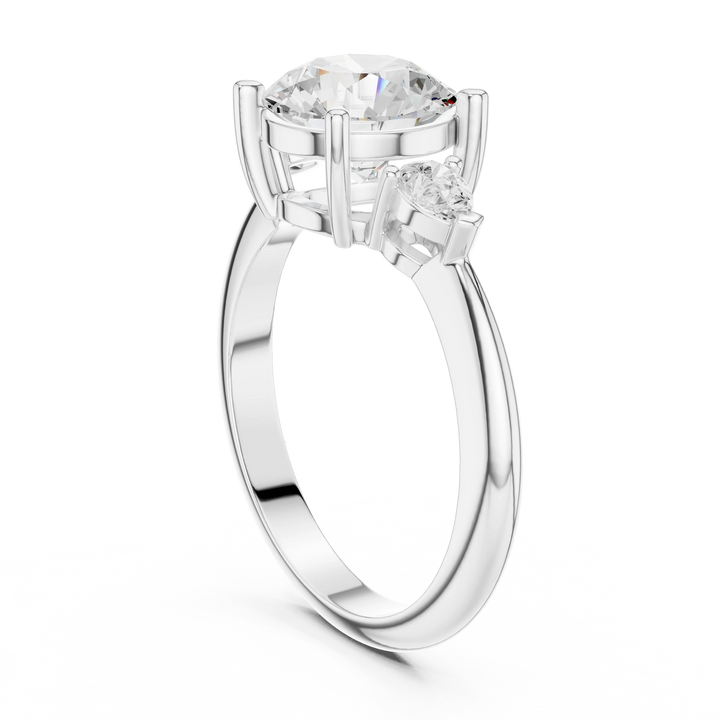 Round Diamond Solitaire Engagement Ring with Hidden Side Accent