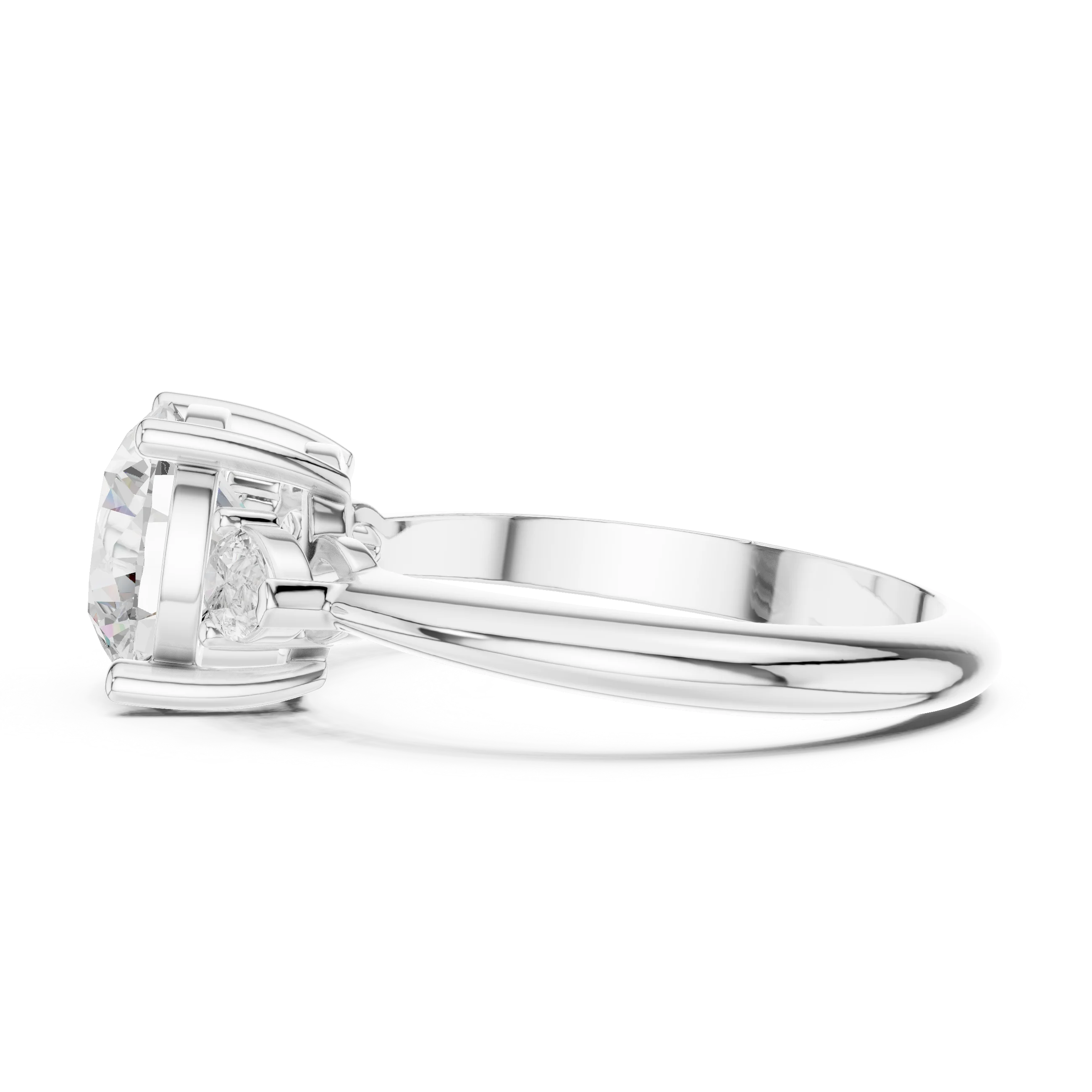 Round Diamond Solitaire Engagement Ring with Hidden Side Accent