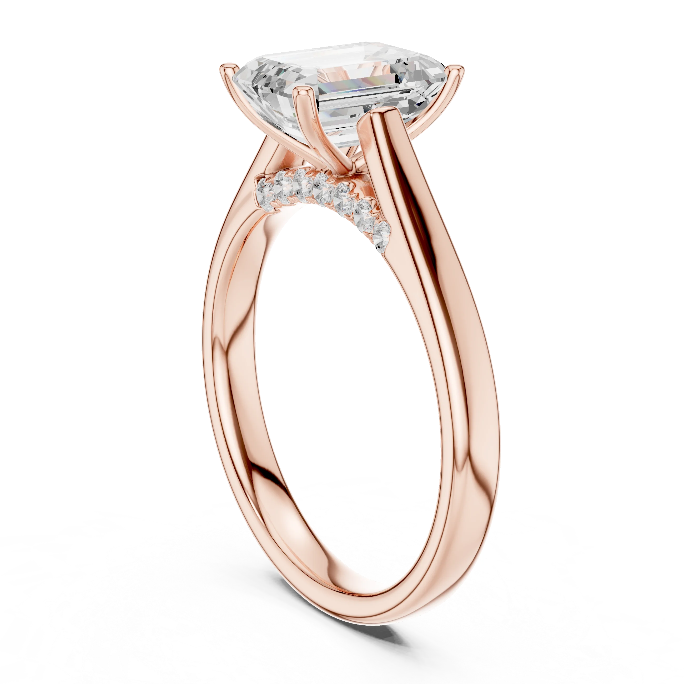 Emerald Cut Diamond Cathedral Pave Engagement Ring