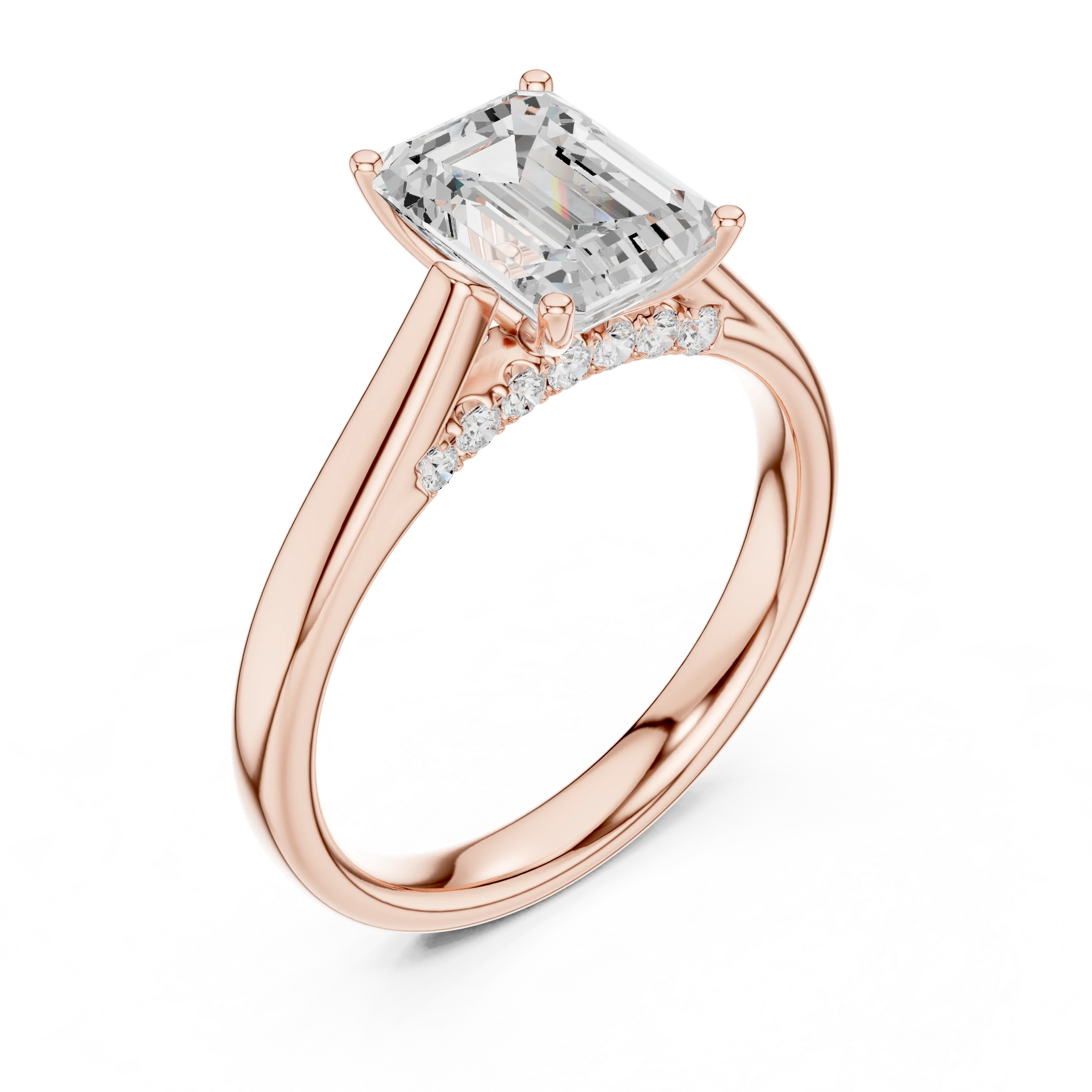 Emerald Cut Diamond Cathedral Pave Engagement Ring
