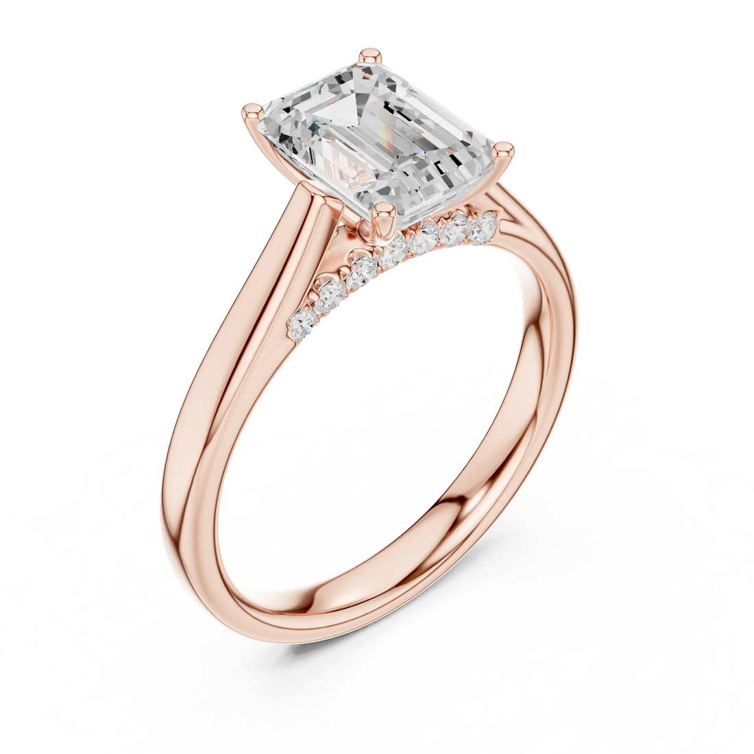Emerald Cut Diamond Cathedral Pave Engagement Ring