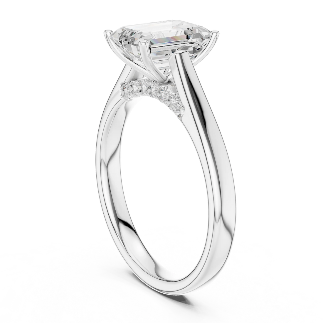 Emerald Cut Diamond Cathedral Pave Engagement Ring