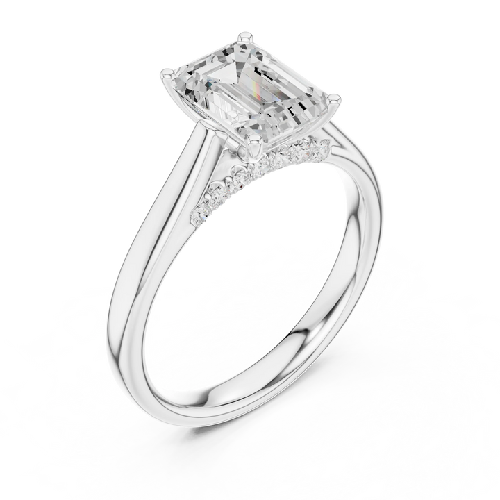 Emerald Cut Diamond Cathedral Pave Engagement Ring