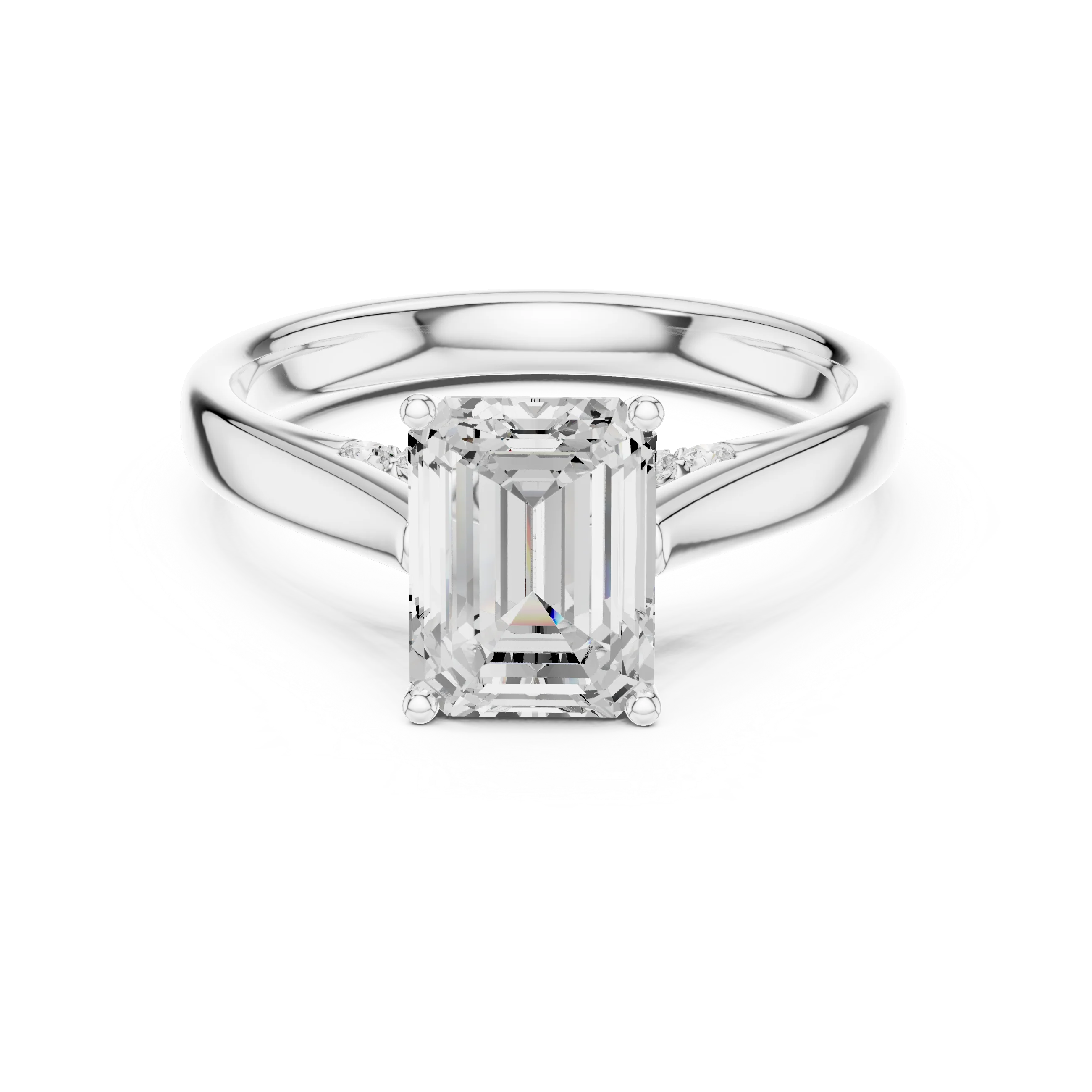 Emerald Cut Diamond Cathedral Pave Engagement Ring