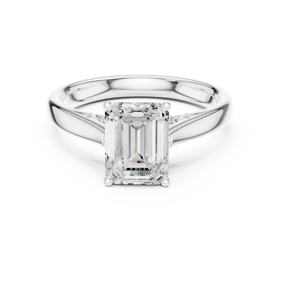 Emerald Cut Diamond Cathedral Pave Engagement Ring