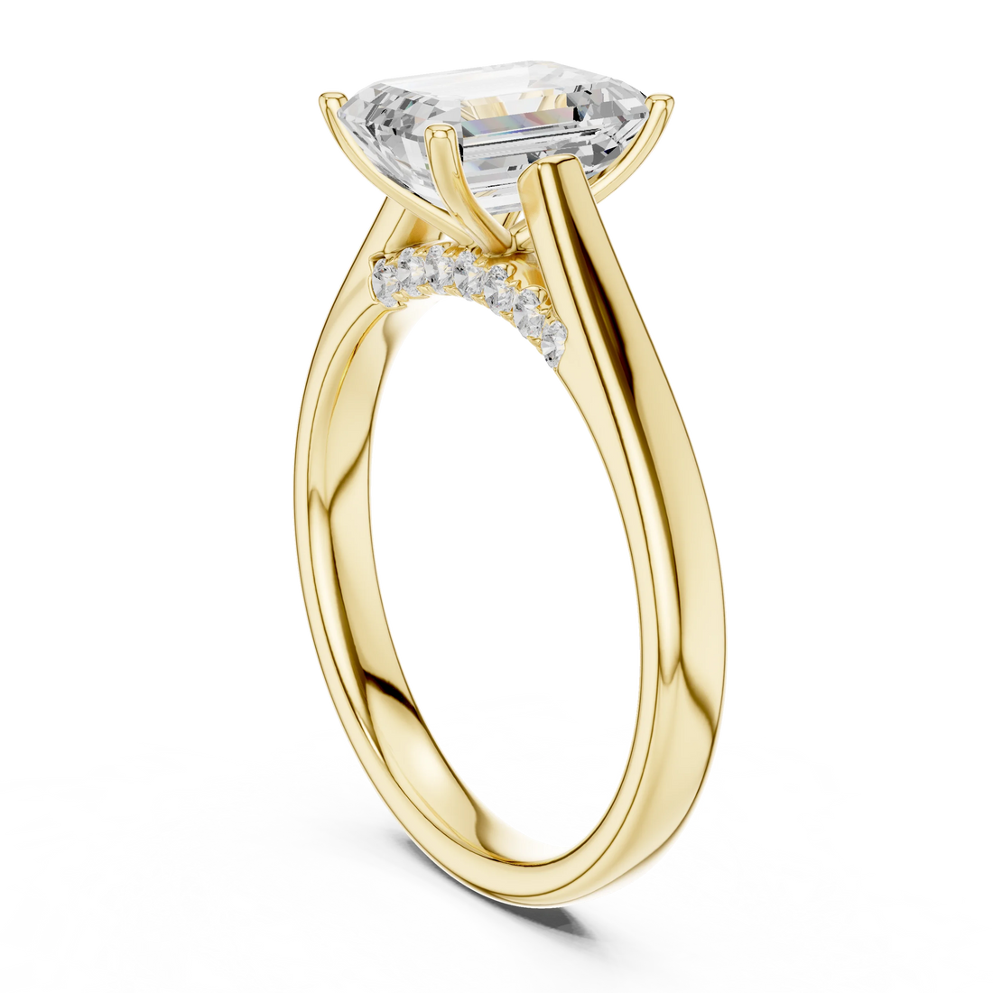 Emerald Cut Diamond Cathedral Pave Engagement Ring