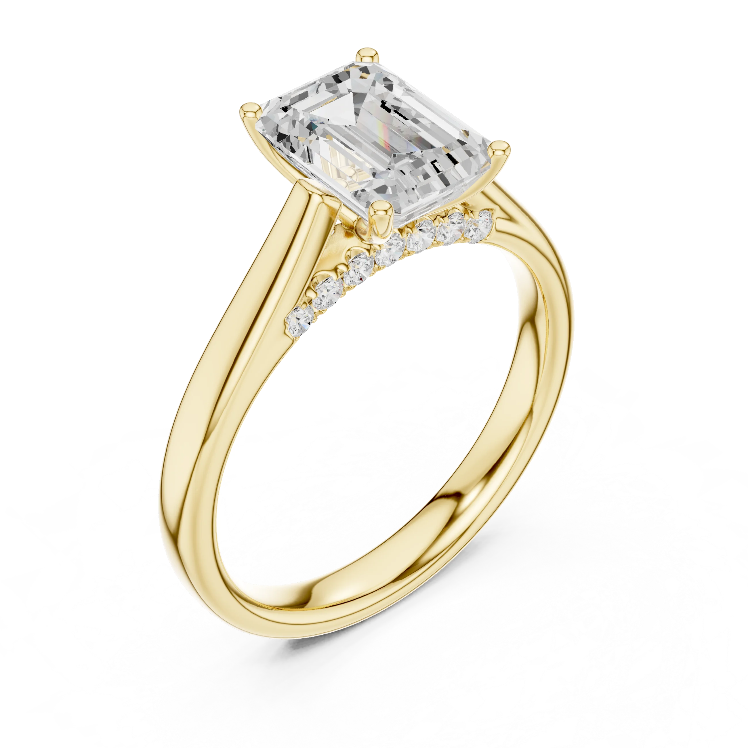 Emerald Cut Diamond Cathedral Pave Engagement Ring