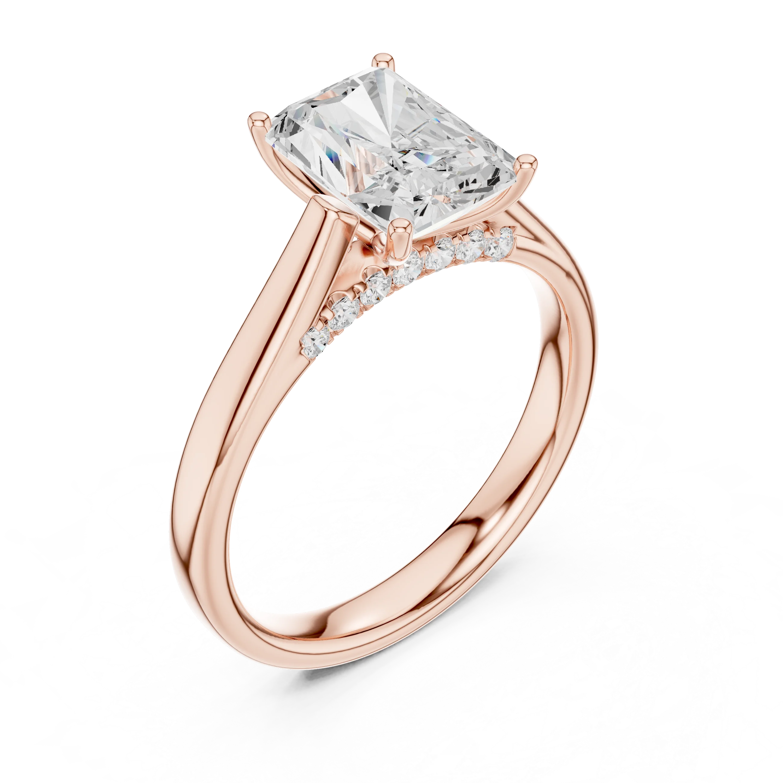 Radiant Cut Diamond Cathedral Pave Engagement Ring