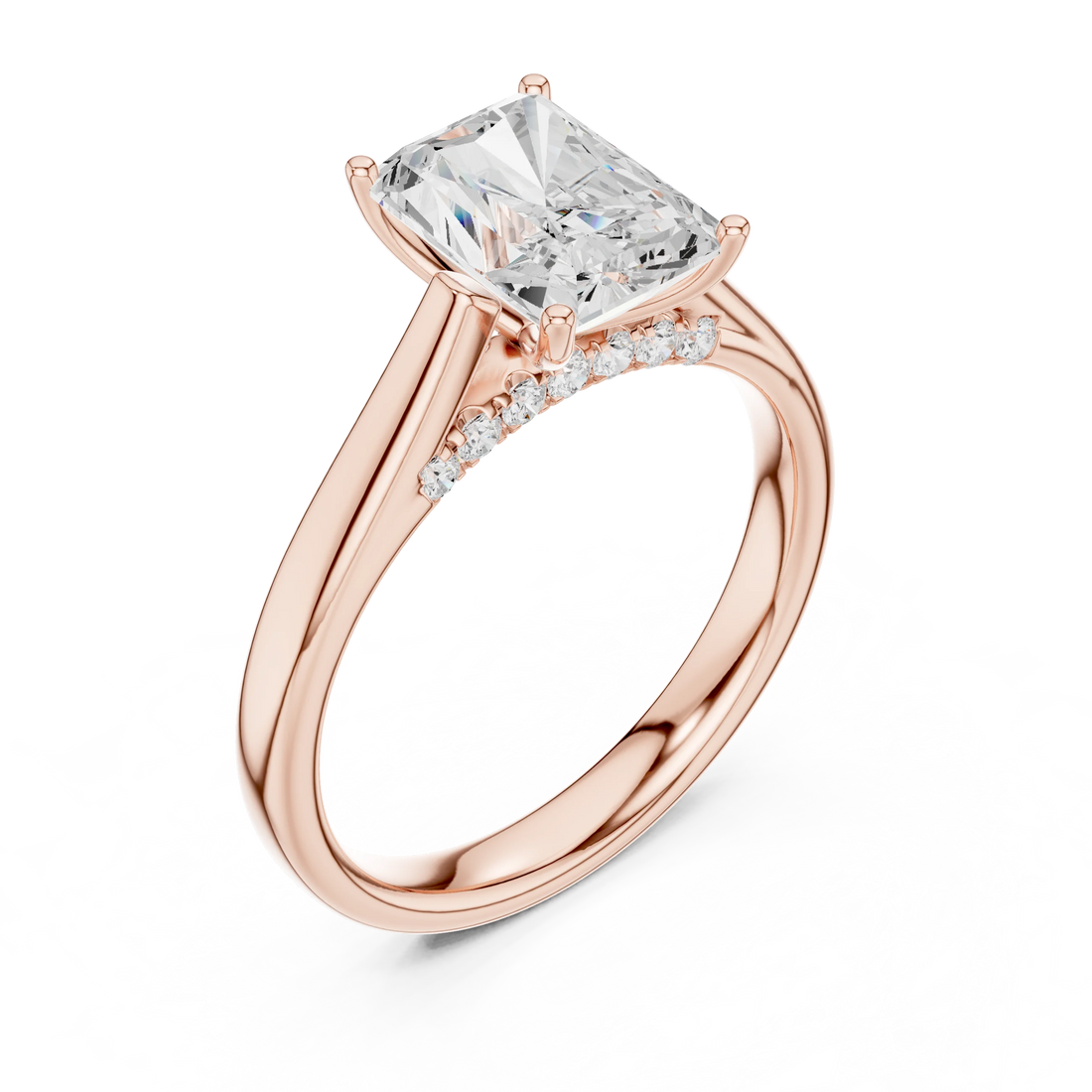 Radiant Cut Diamond Cathedral Pave Engagement Ring