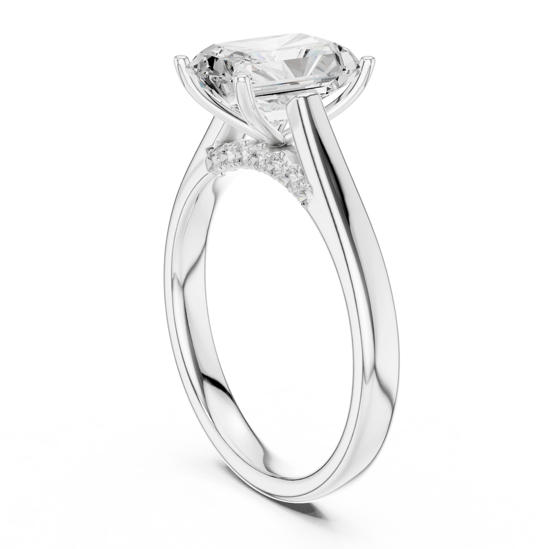 Radiant Cut Diamond Cathedral Pave Engagement Ring