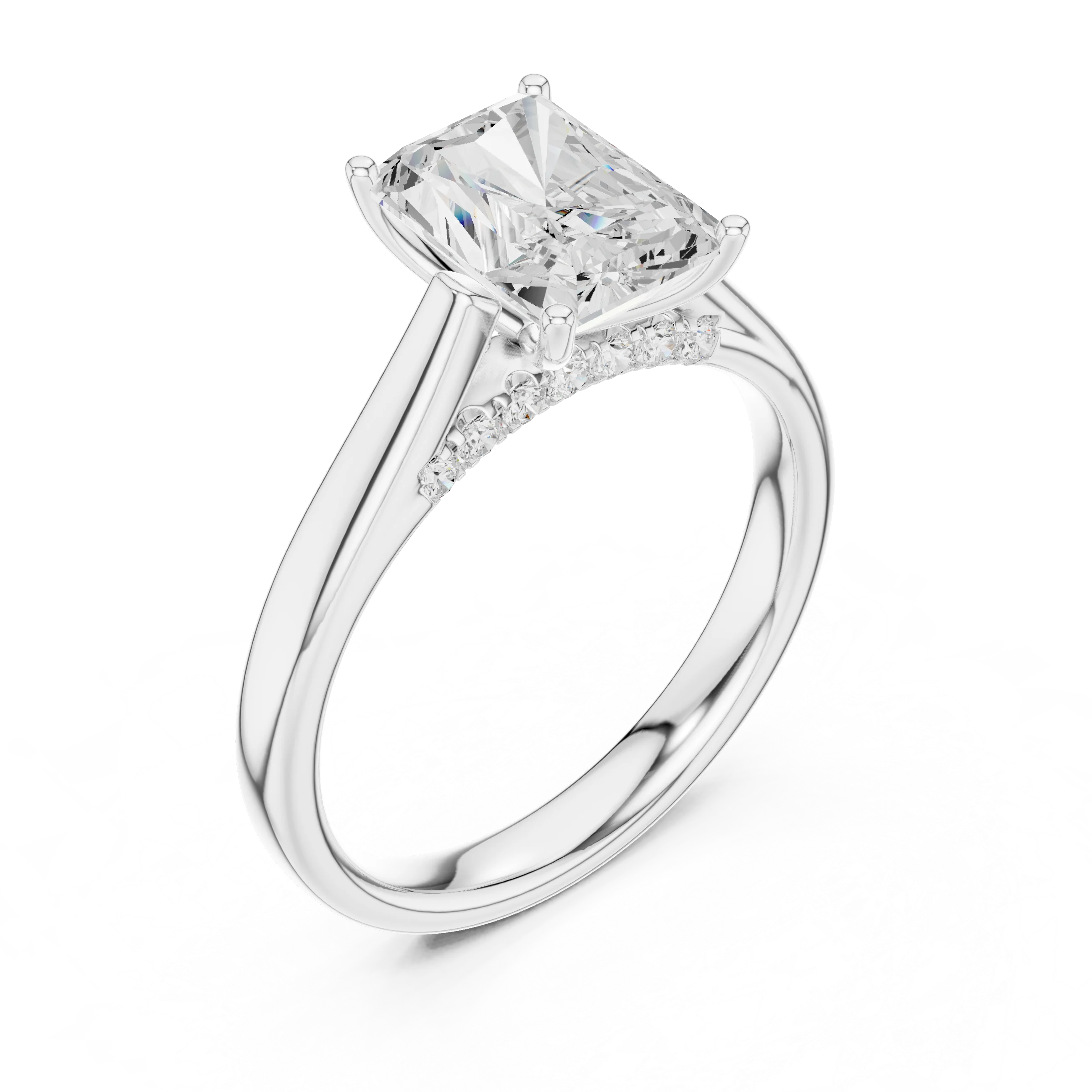 Radiant Cut Diamond Cathedral Pave Engagement Ring