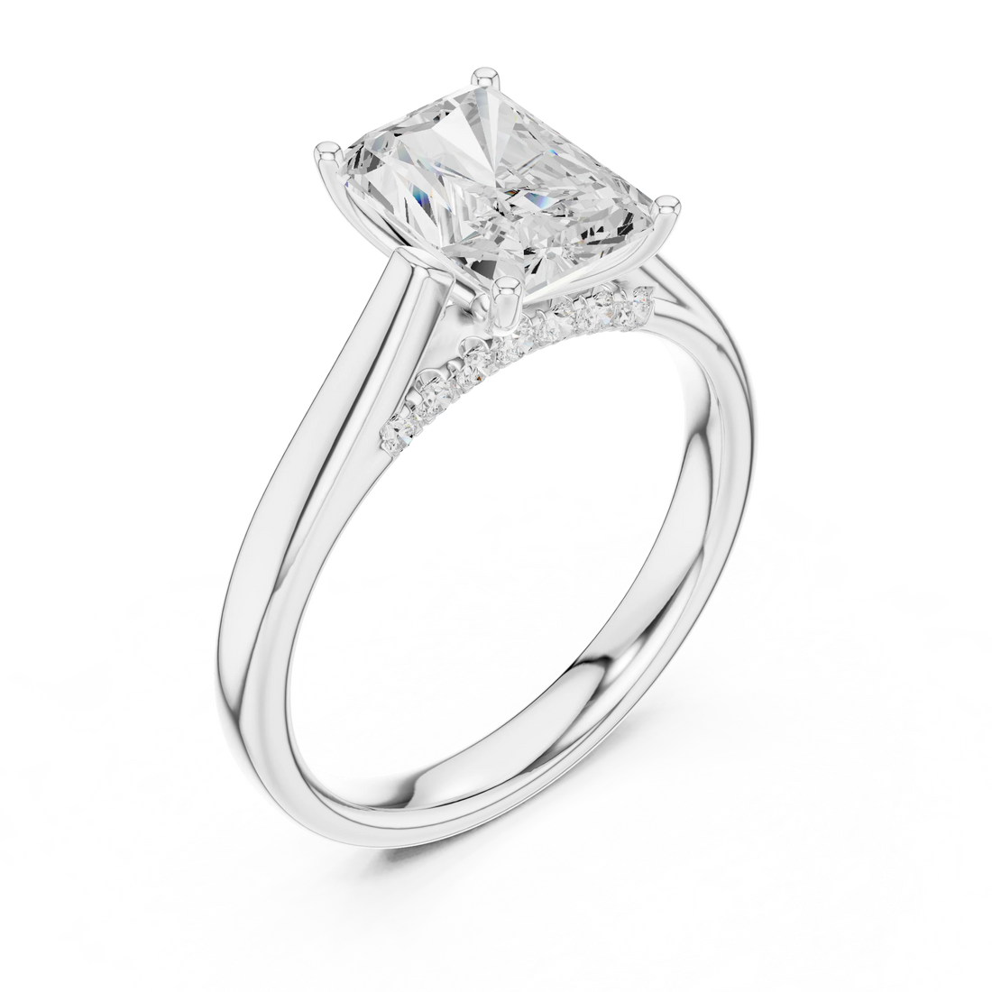 Radiant Cut Diamond Cathedral Pave Engagement Ring