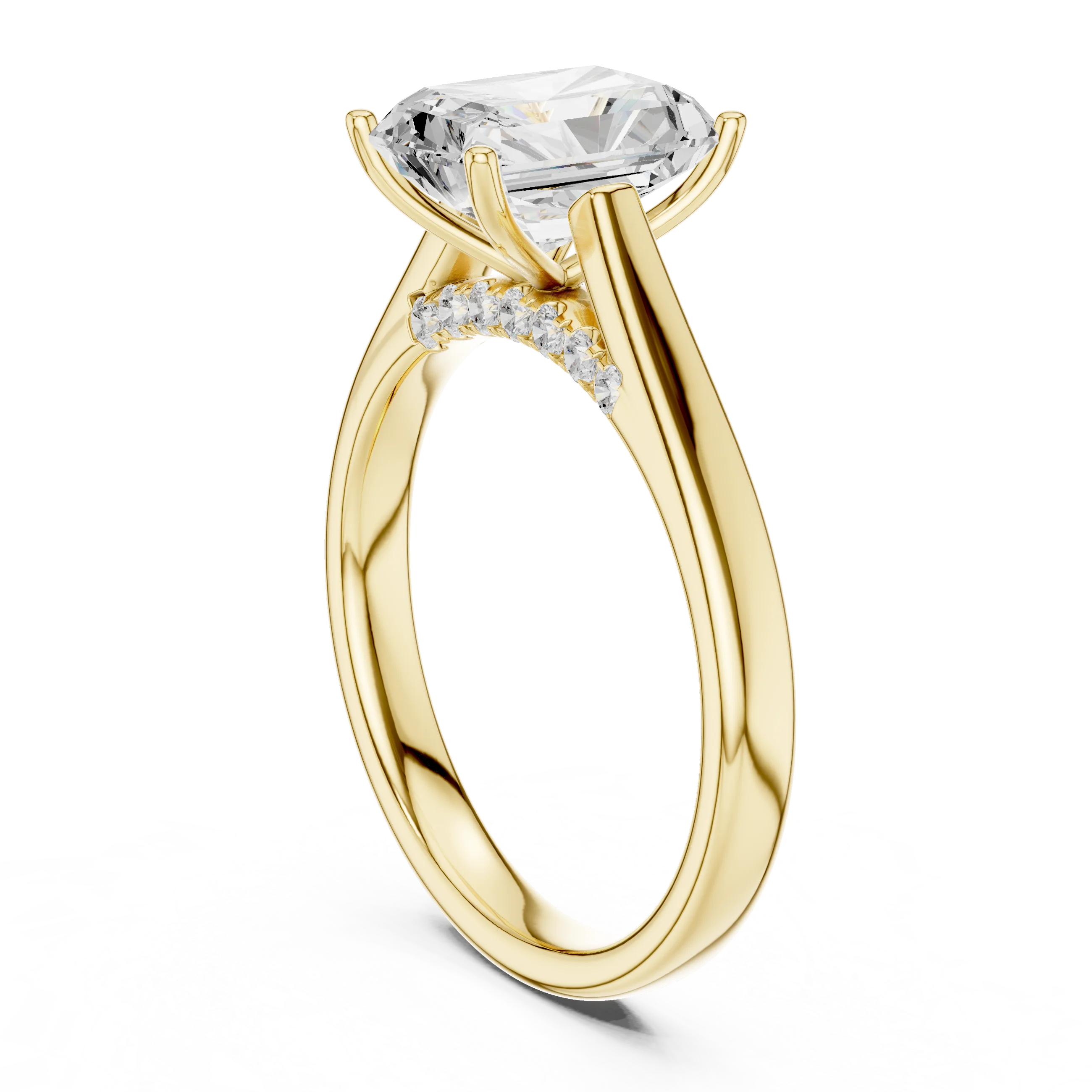Radiant Cut Diamond Cathedral Pave Engagement Ring
